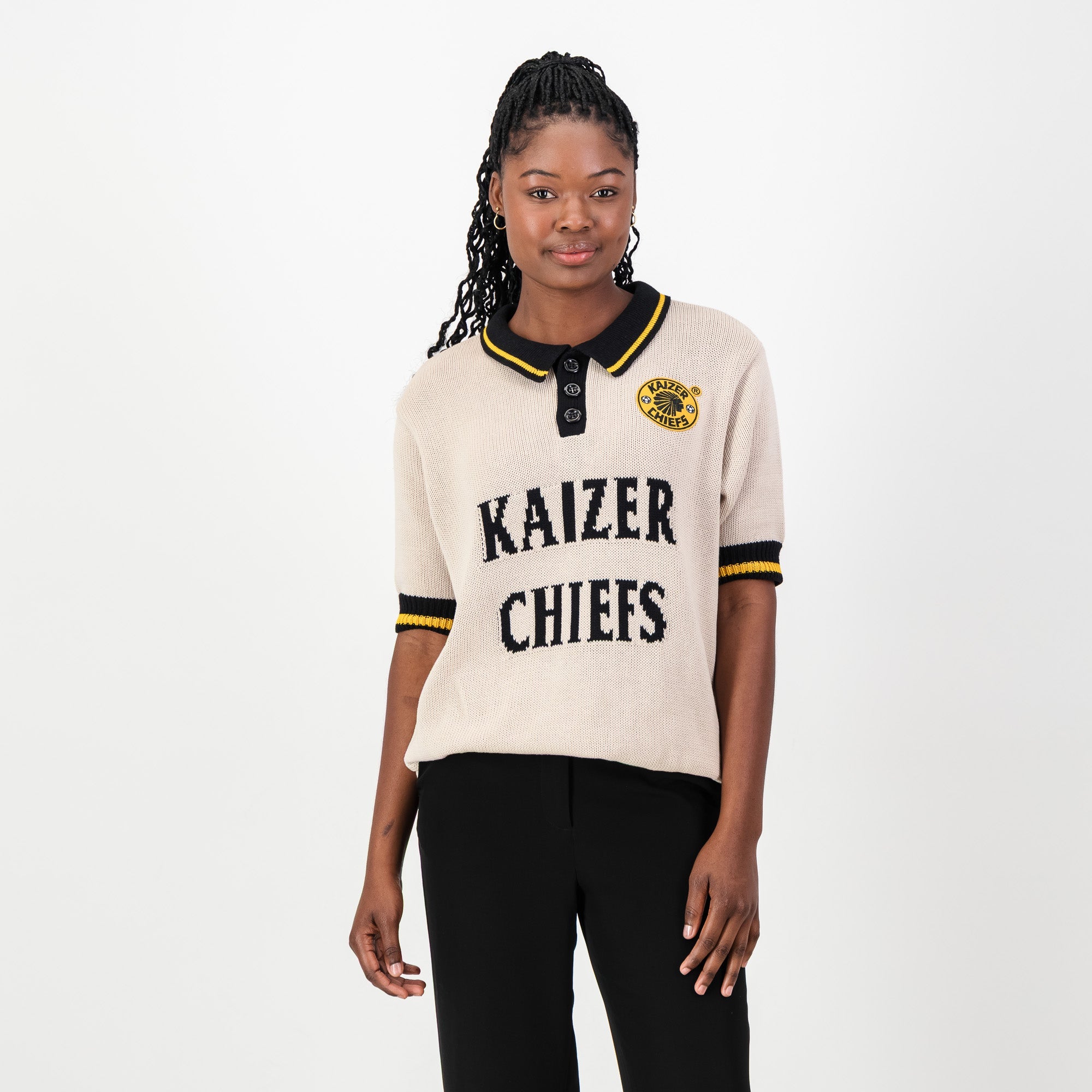 Kaizer Chiefs SS Knitted Jersey - Ivory - Old School