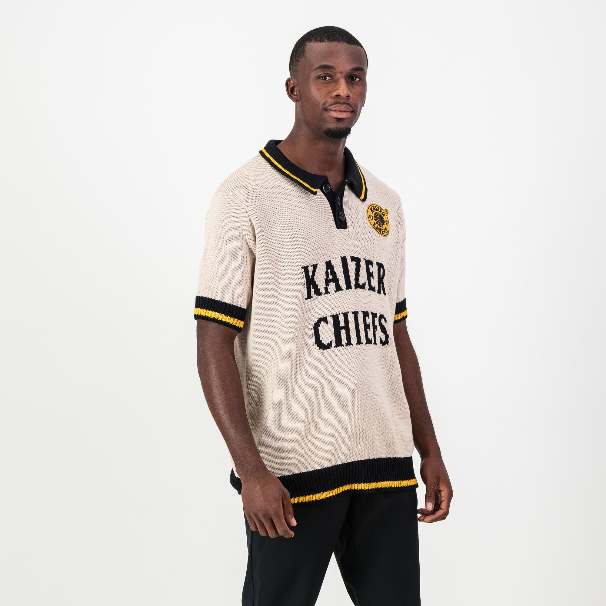 Kaizer Chiefs SS Knitted Jersey - Ivory - Old School