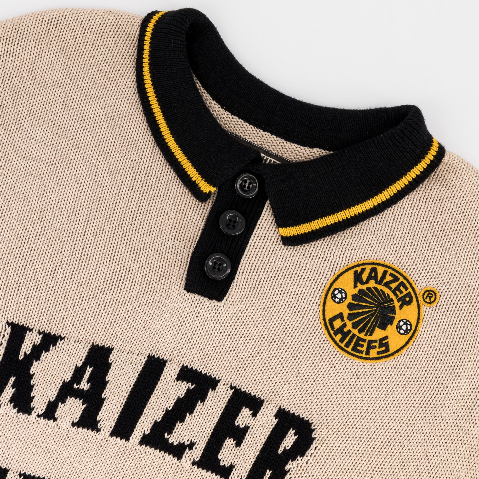 Kaizer Chiefs SS Knitted Jersey - Ivory - Old School