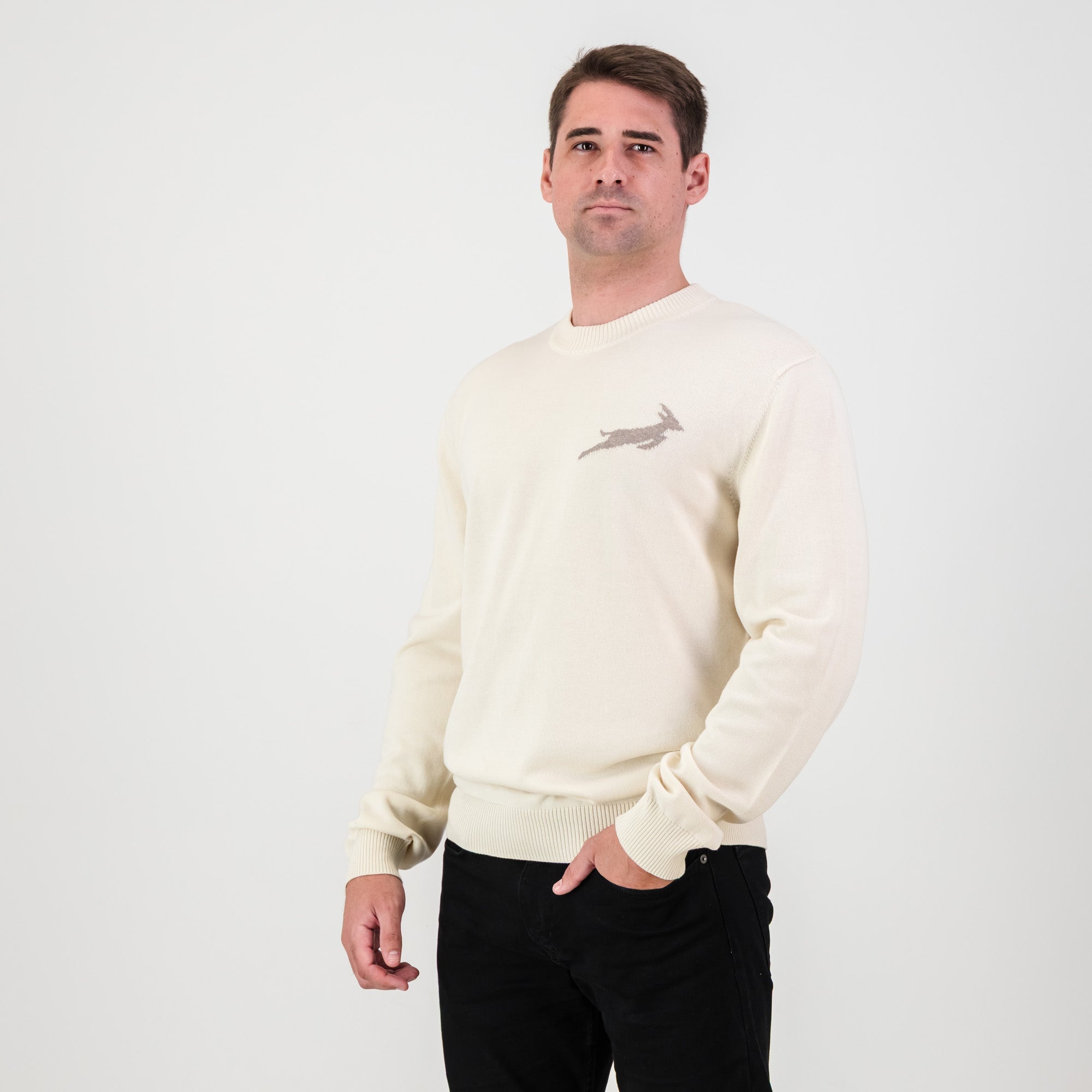 Springboks Faded Bok Crew Neck Knit - Ivory - Old School