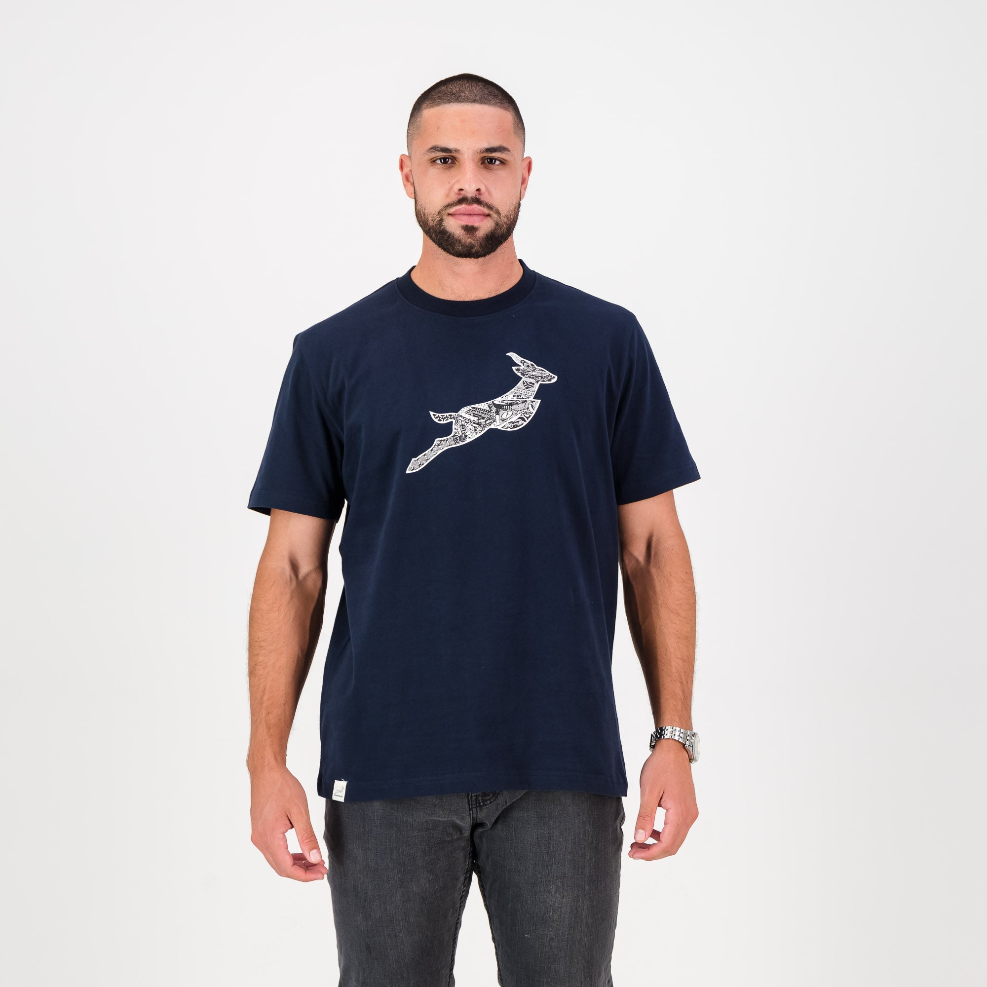 Springboks Infill Crew Tee - Navy - Old School