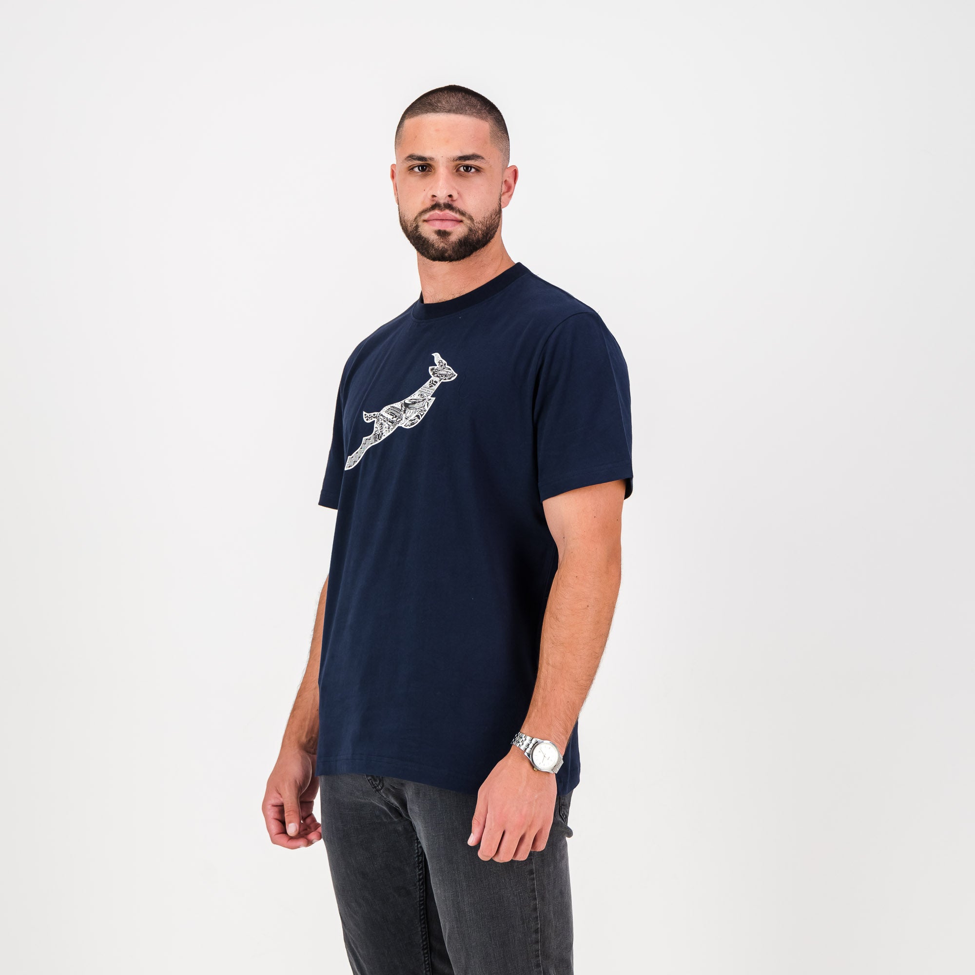 Springboks Infill Crew Tee - Navy - Old School