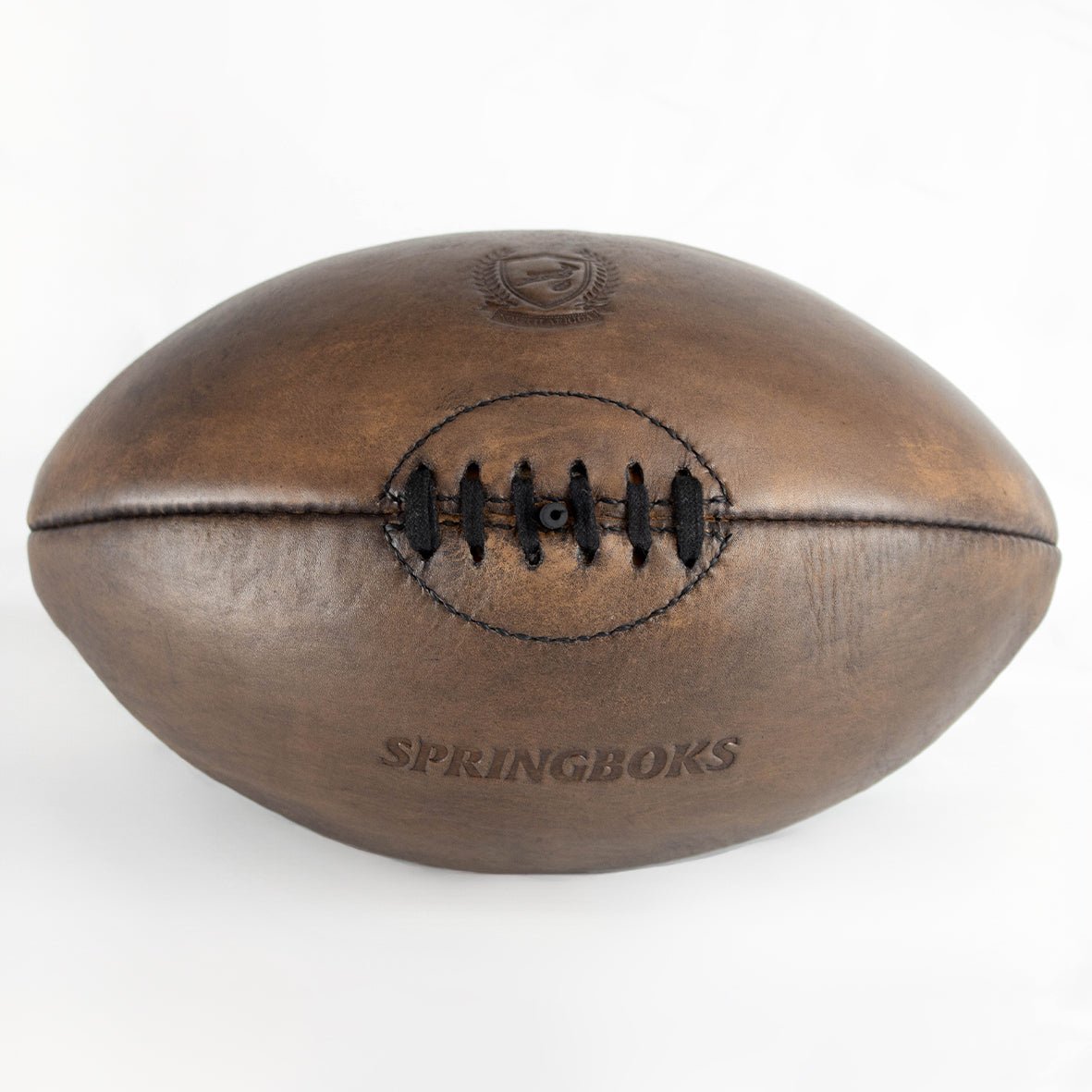 Springboks Leather Rugby Ball - Dark Brown - Old School