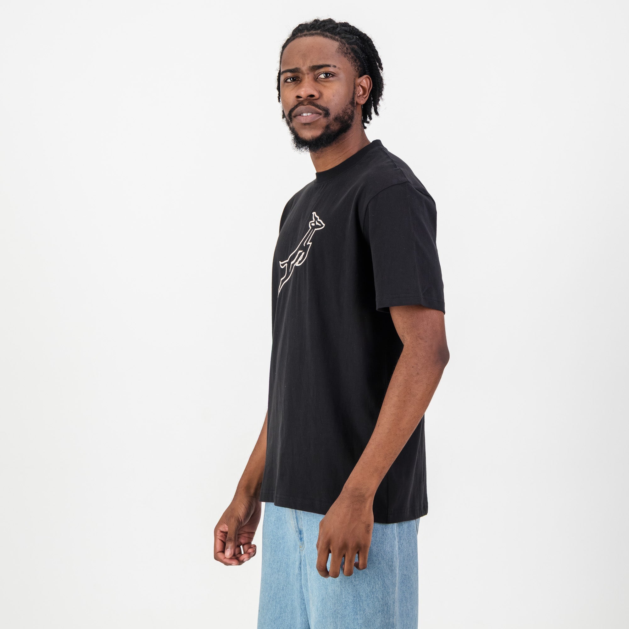 Springboks Outline EMB Regular Crew Tee - Black - Old School