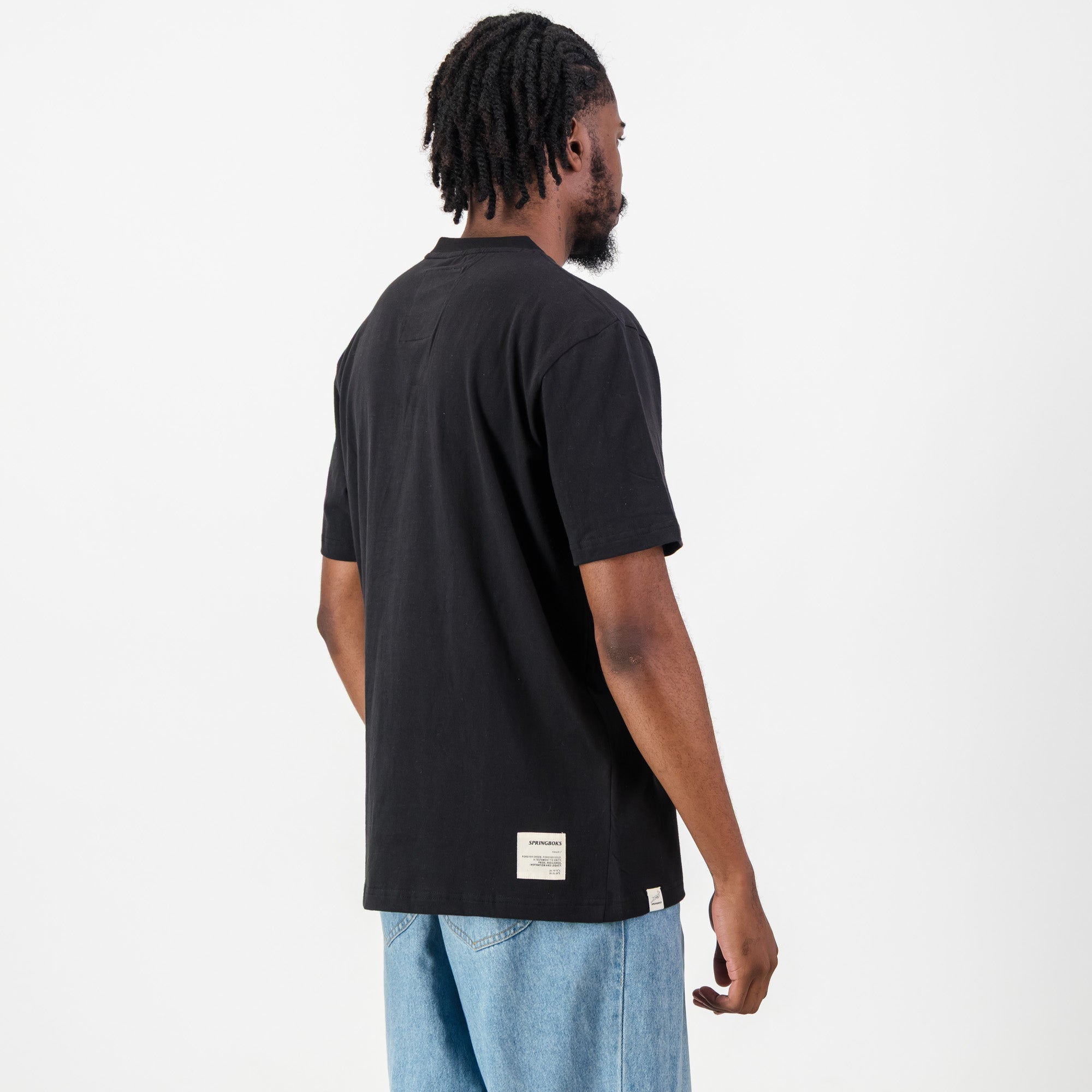 Springboks Outline EMB Regular Crew Tee - Black - Old School