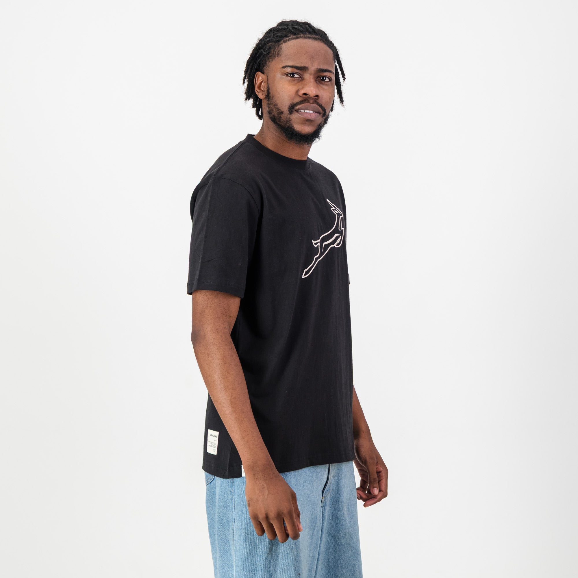 Springboks Outline EMB Regular Crew Tee - Black - Old School