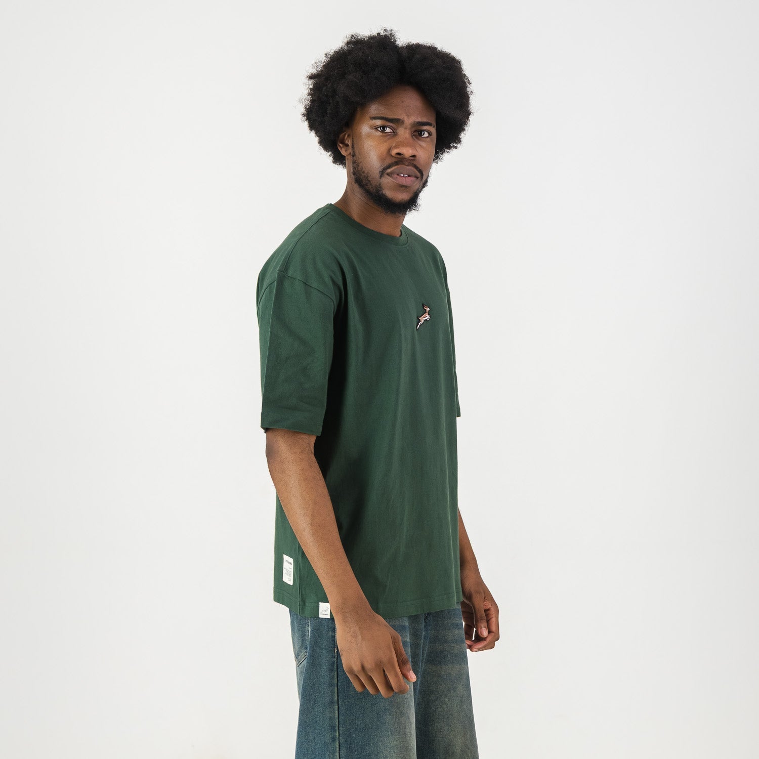 Springboks Pop Badge Boxy Crew Tee - OS Green - Old School