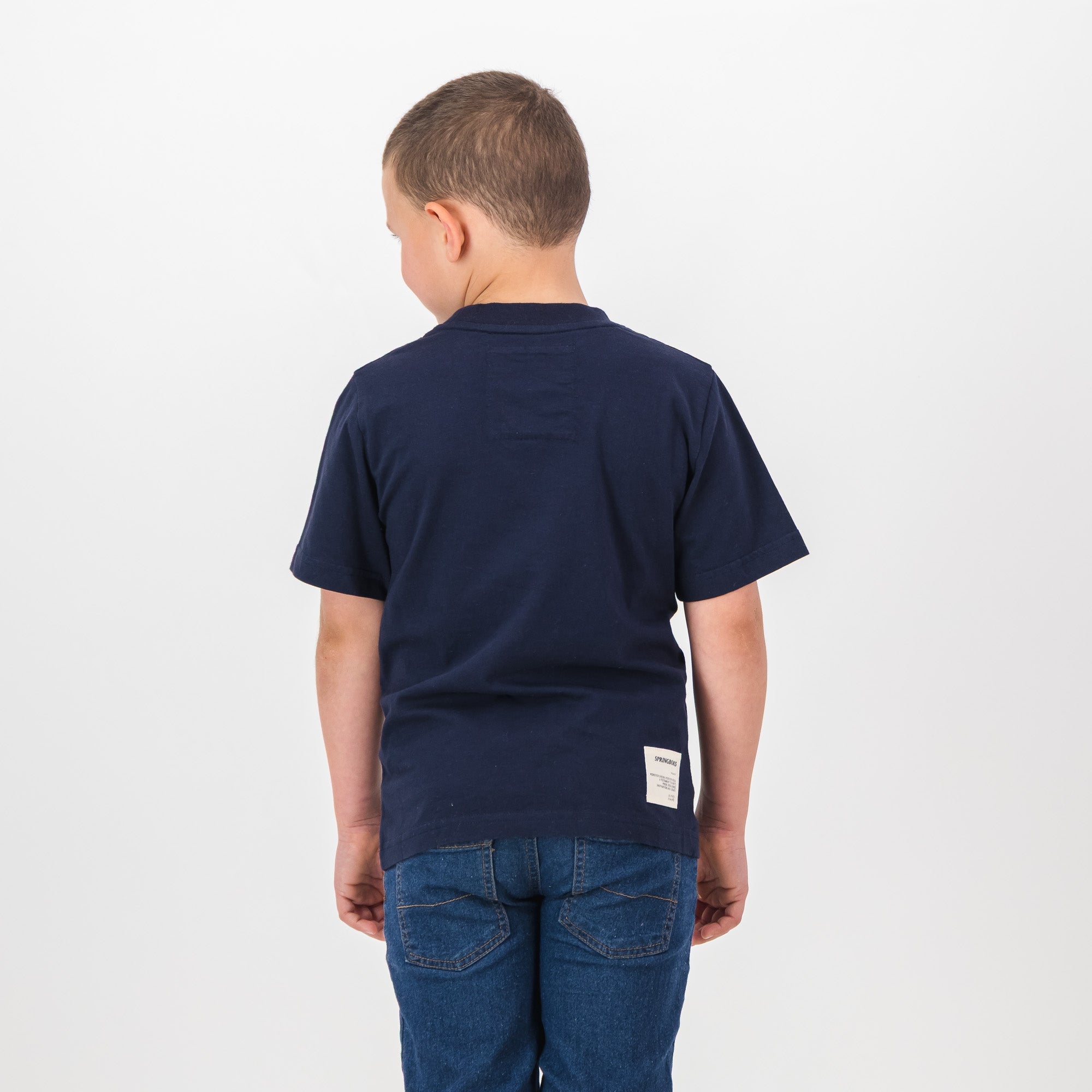 Springboks Pop Badge Kids Crew Tee - Navy - Old School