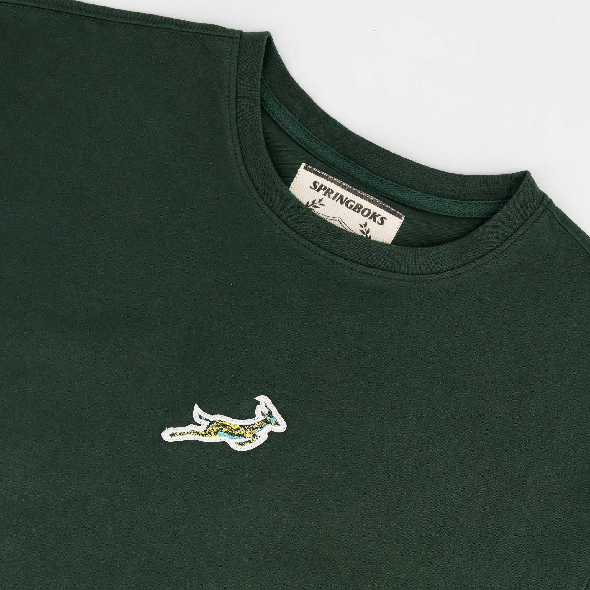 Springboks Pop Badge Ladies Boxy Crew Tee - OS Green - Old School