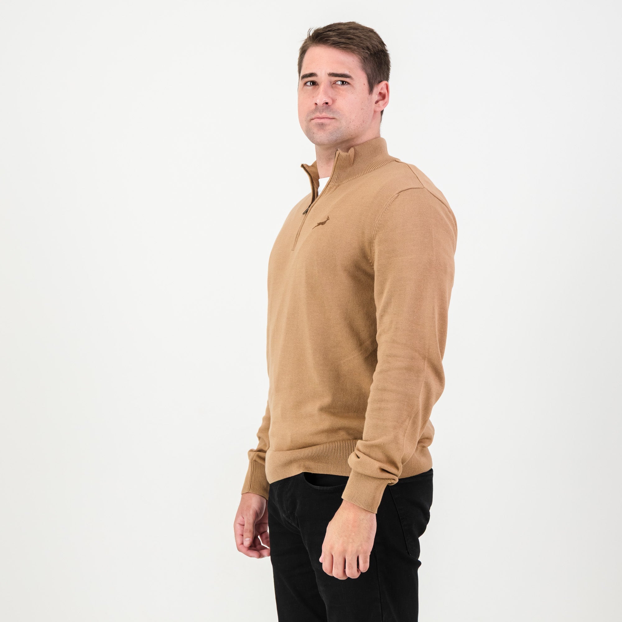 Springboks Quarter Zip Knit - Toffee - Old School