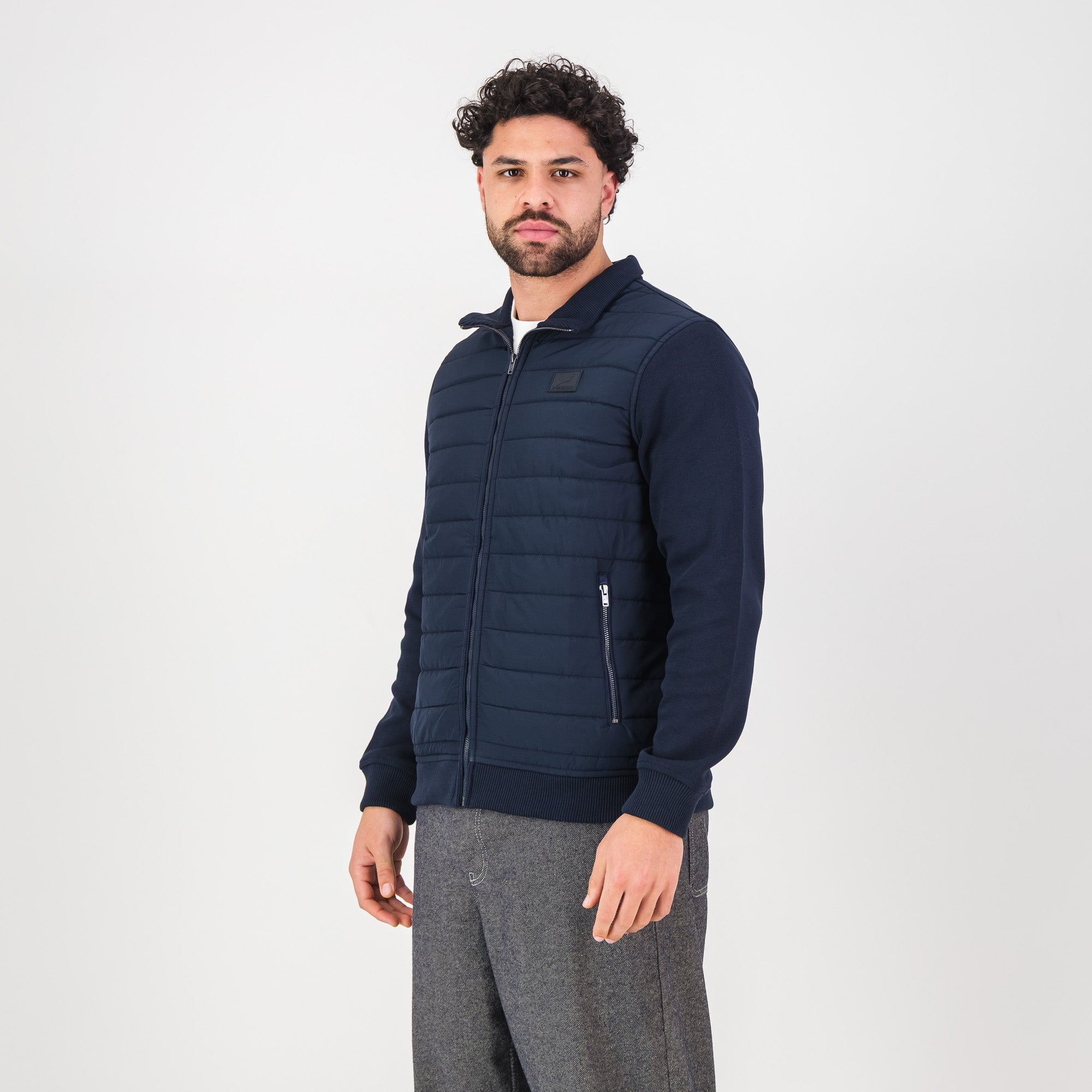 Springboks Quilted Knit Shell Jacket - Navy - Old School
