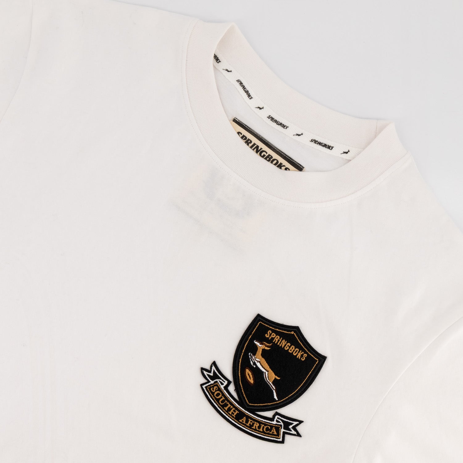 Springboks Shield Badge Regular Crew Tee - White - Old School
