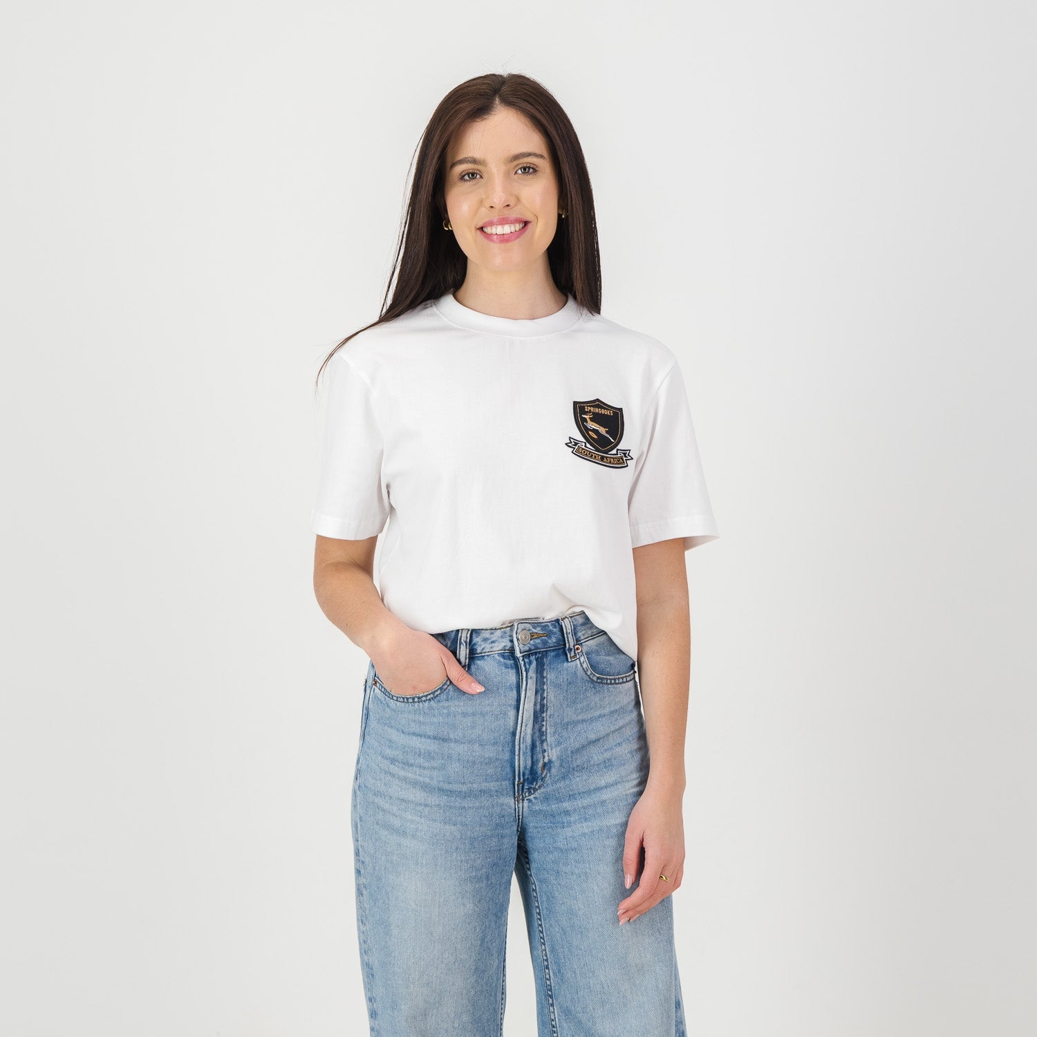 Springboks Shield Badge Regular Crew Tee - White - Old School