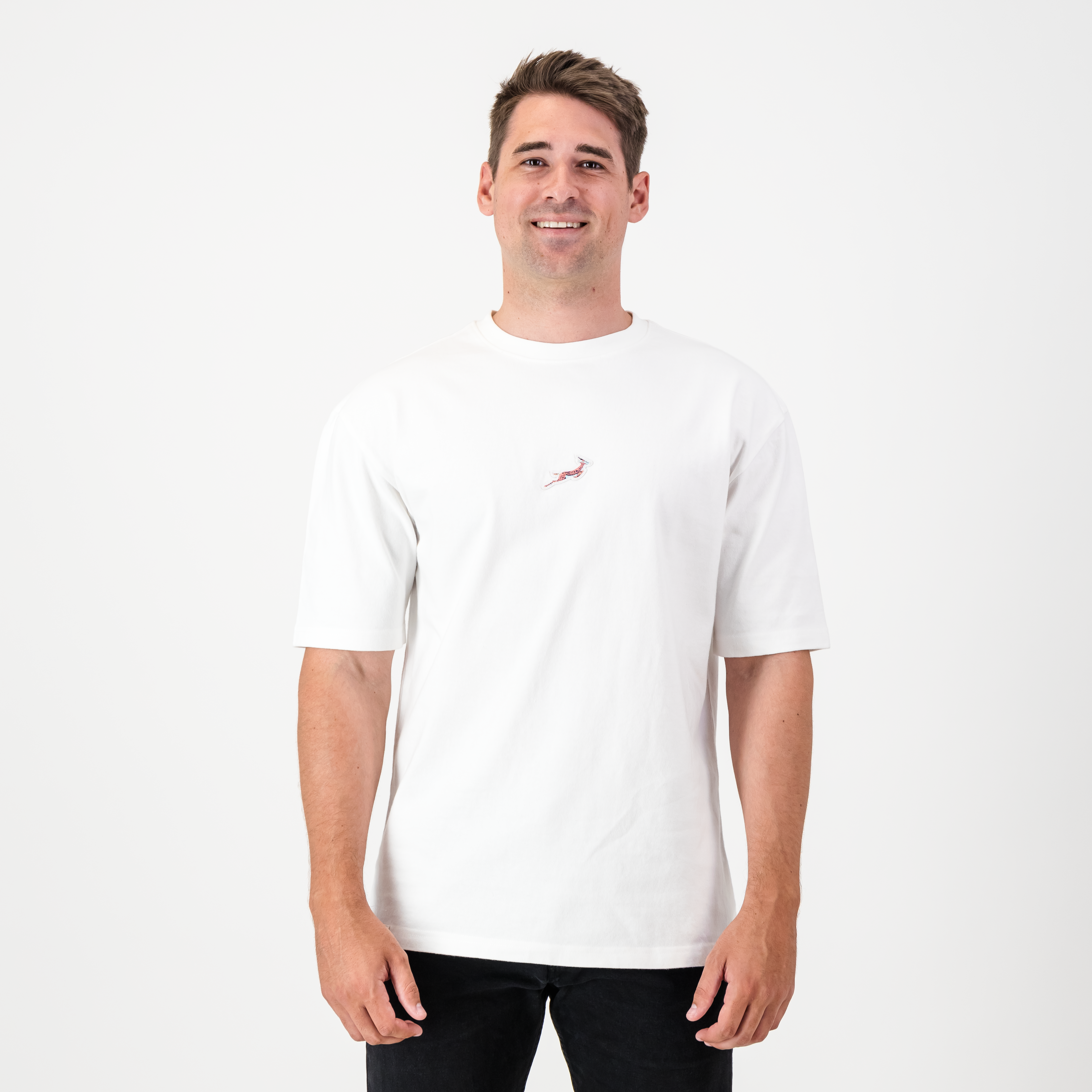 Small Logo Springbok Boxy Crew Tee-White