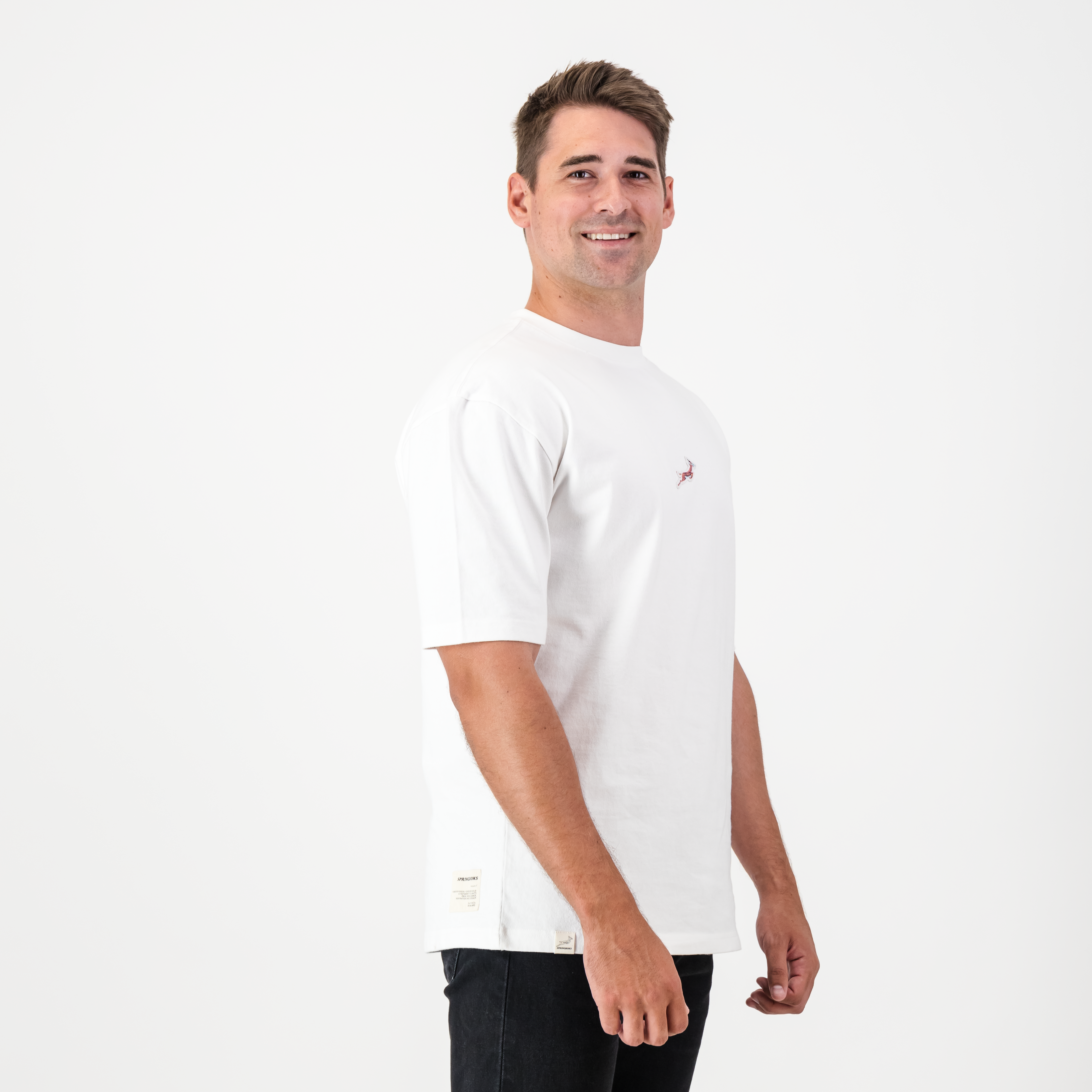 Small Logo Springbok Boxy Crew Tee-White