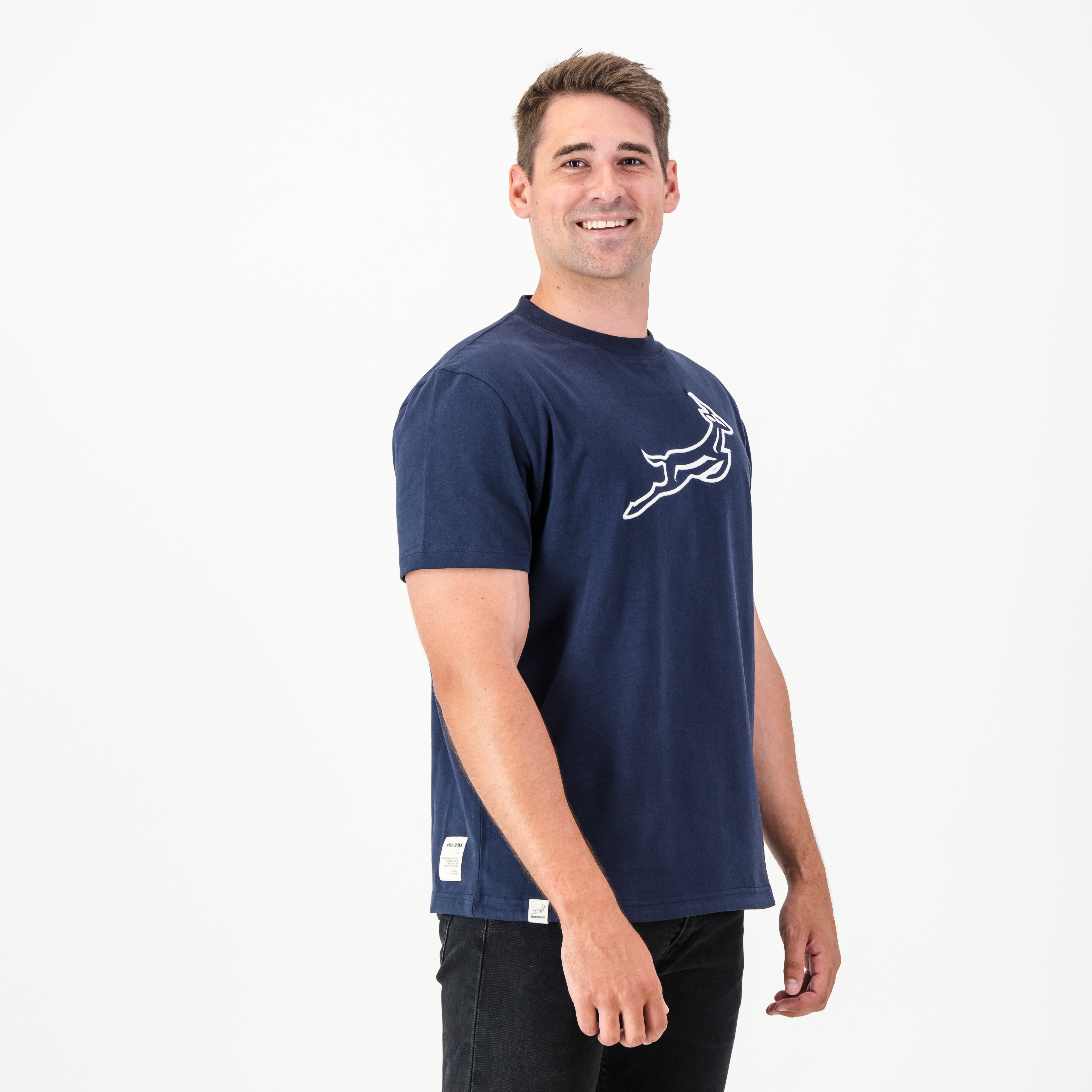 Satin Stitch Springboks Crew Tee - Navy