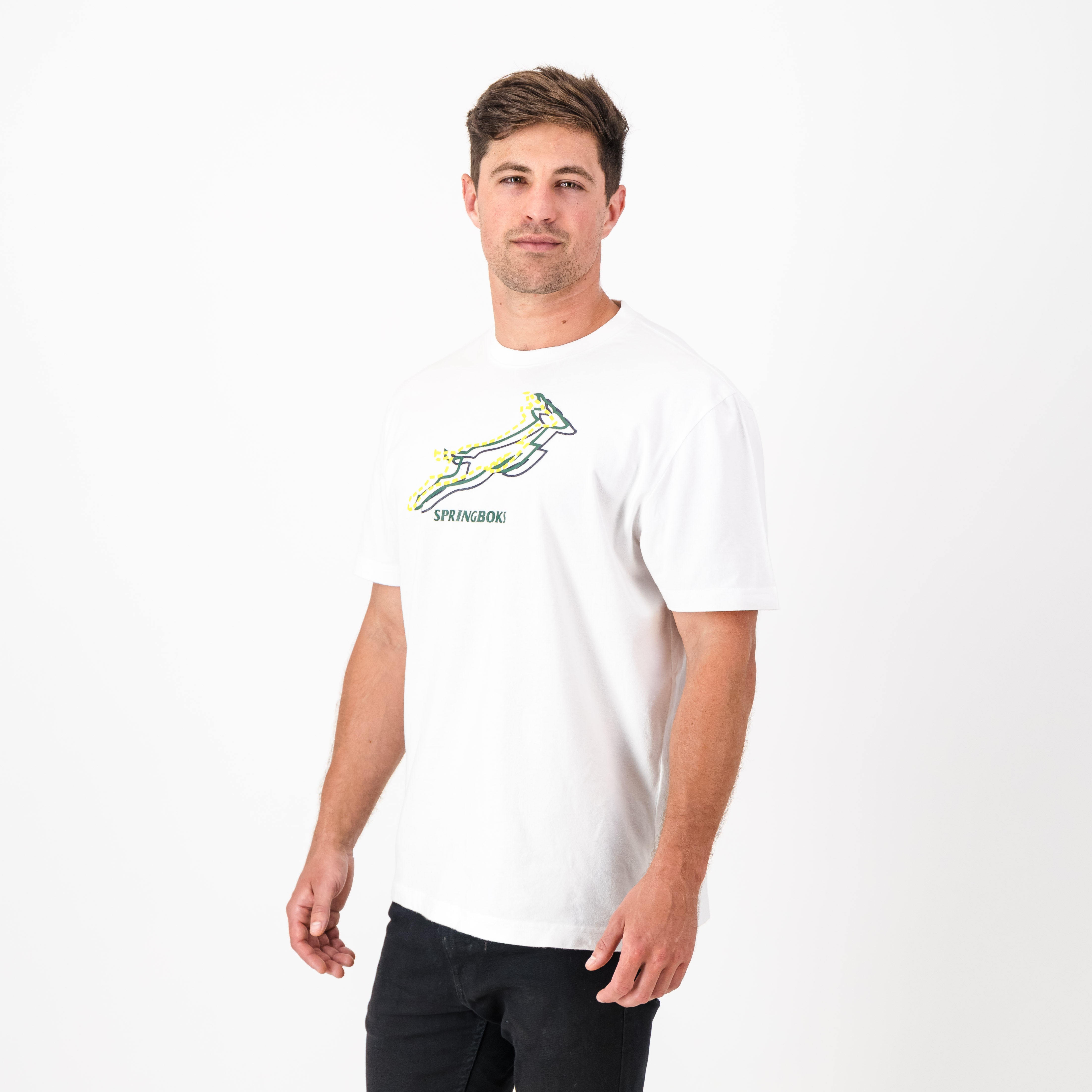 Stacked Springbok Crew Tee-White