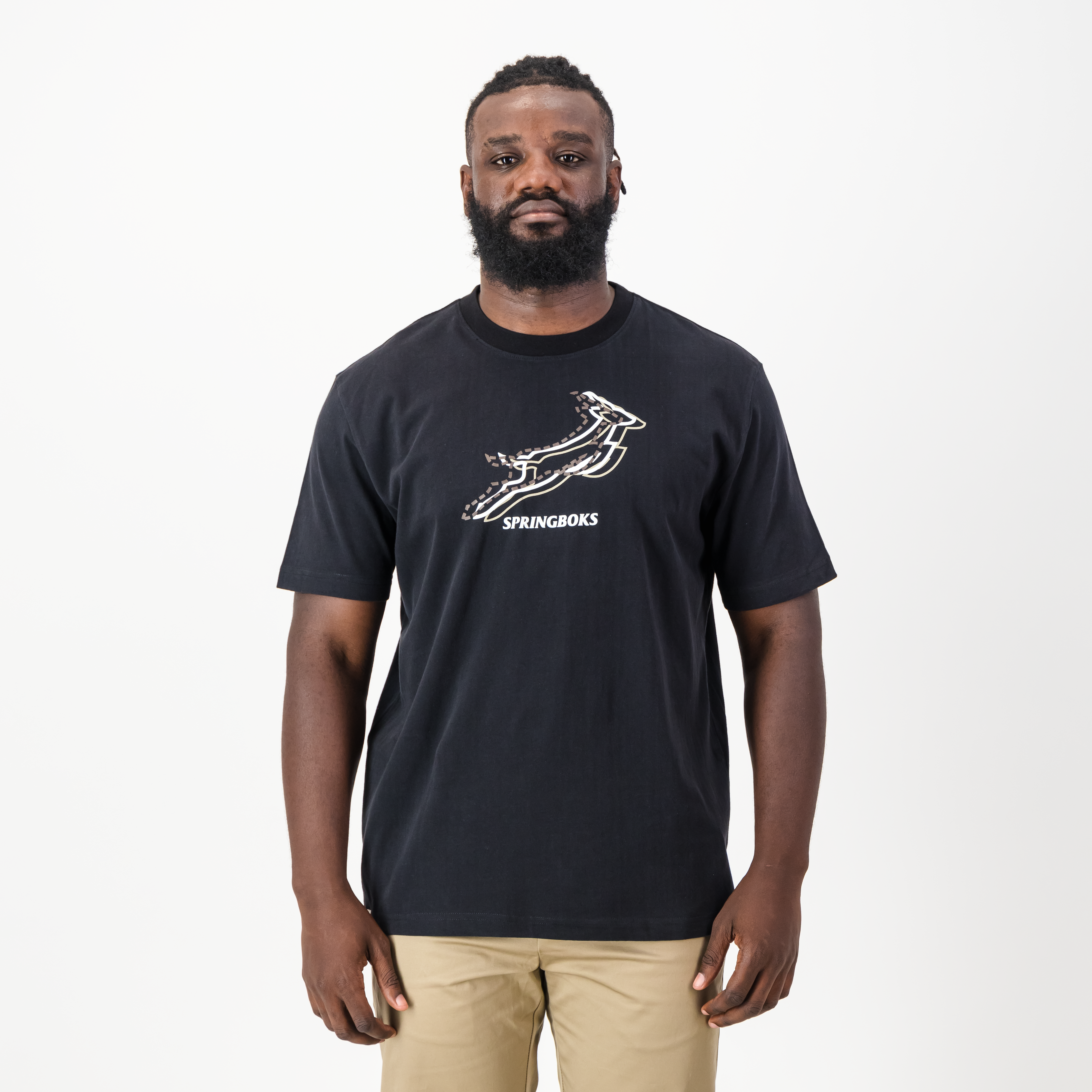 Stacked Springboks Crew Tee - Black