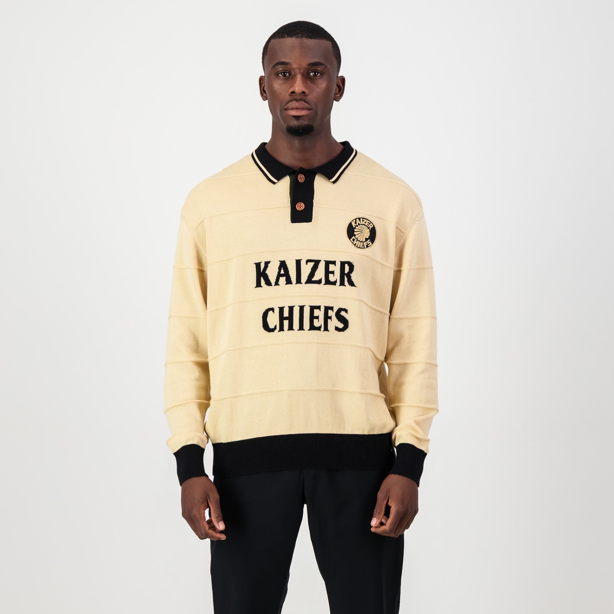 Kaizer Chiefs Long Sleeve Knitted Jersey - Butter - Old School