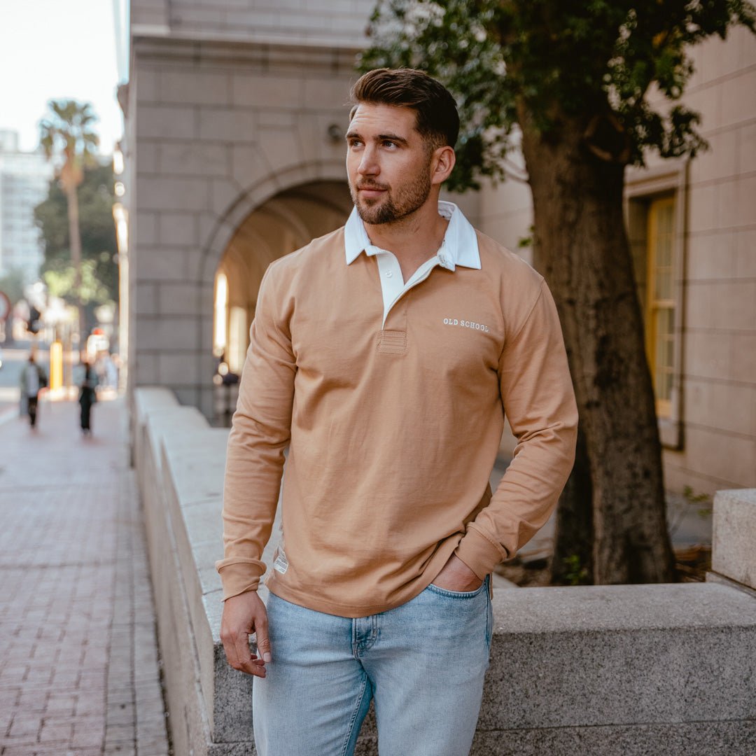 Long Sleeve Rugby Jersey - Tan - Old School