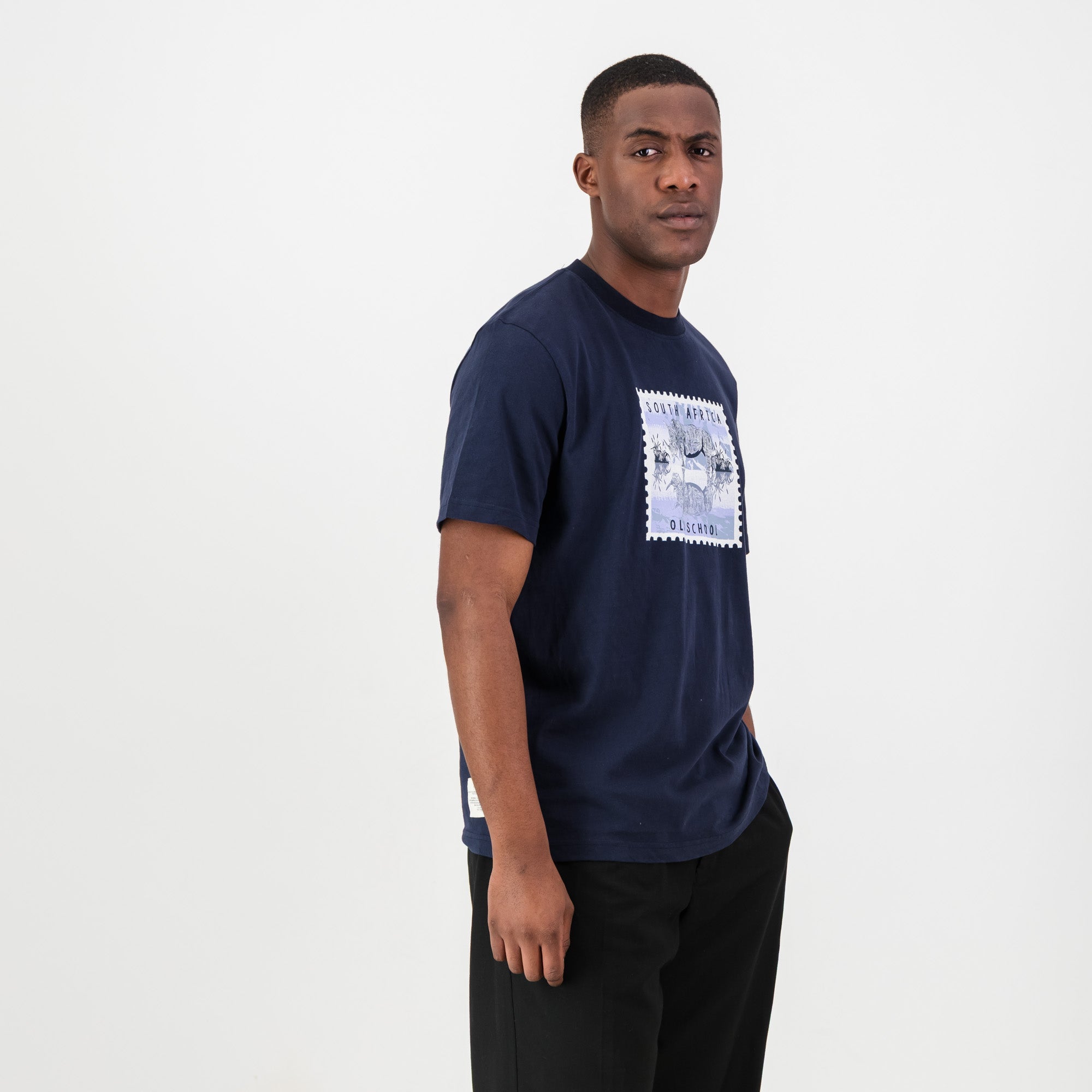 Old School Rhino Regular Crew Tee - Navy - Old School