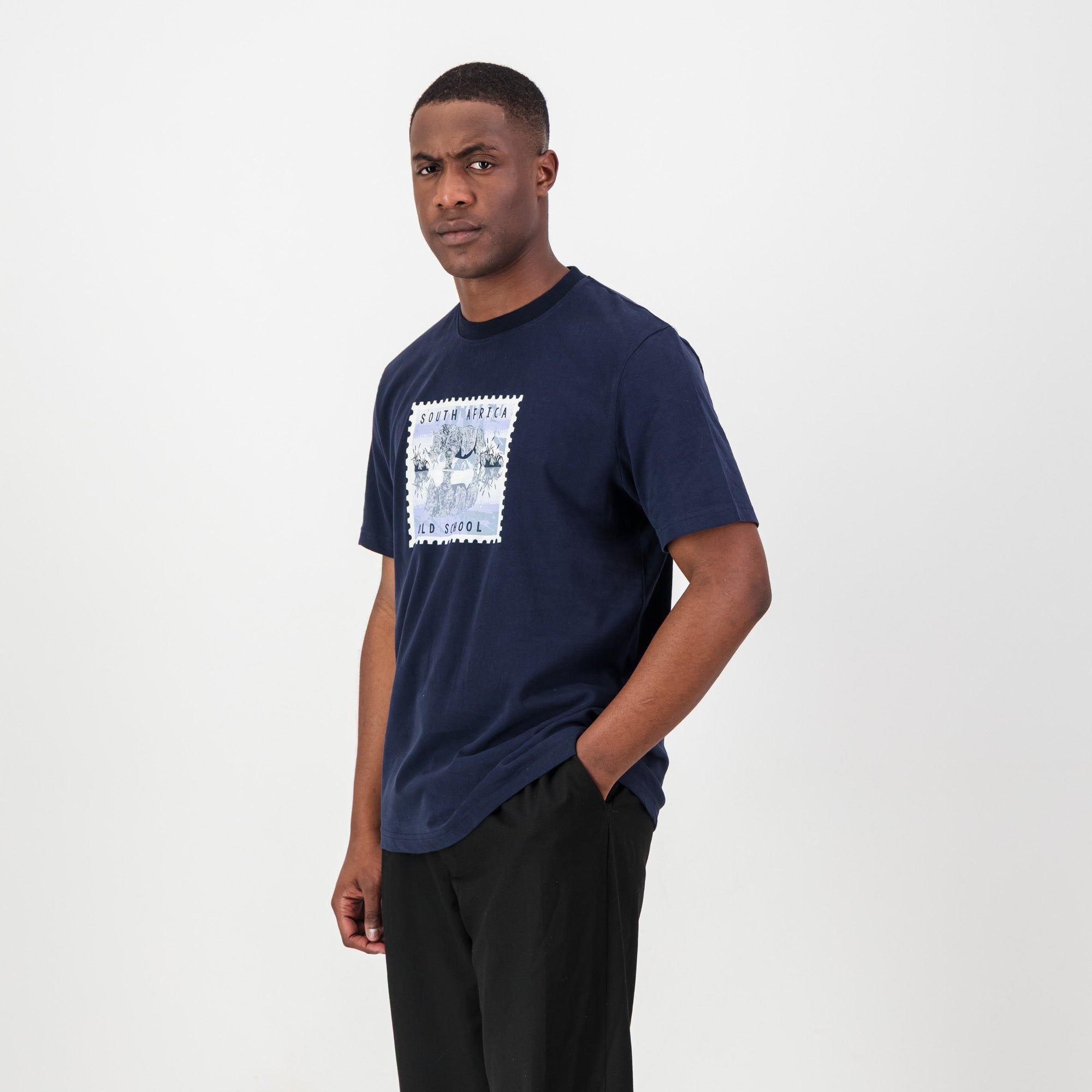 Old School Rhino Regular Crew Tee - Navy - Old School