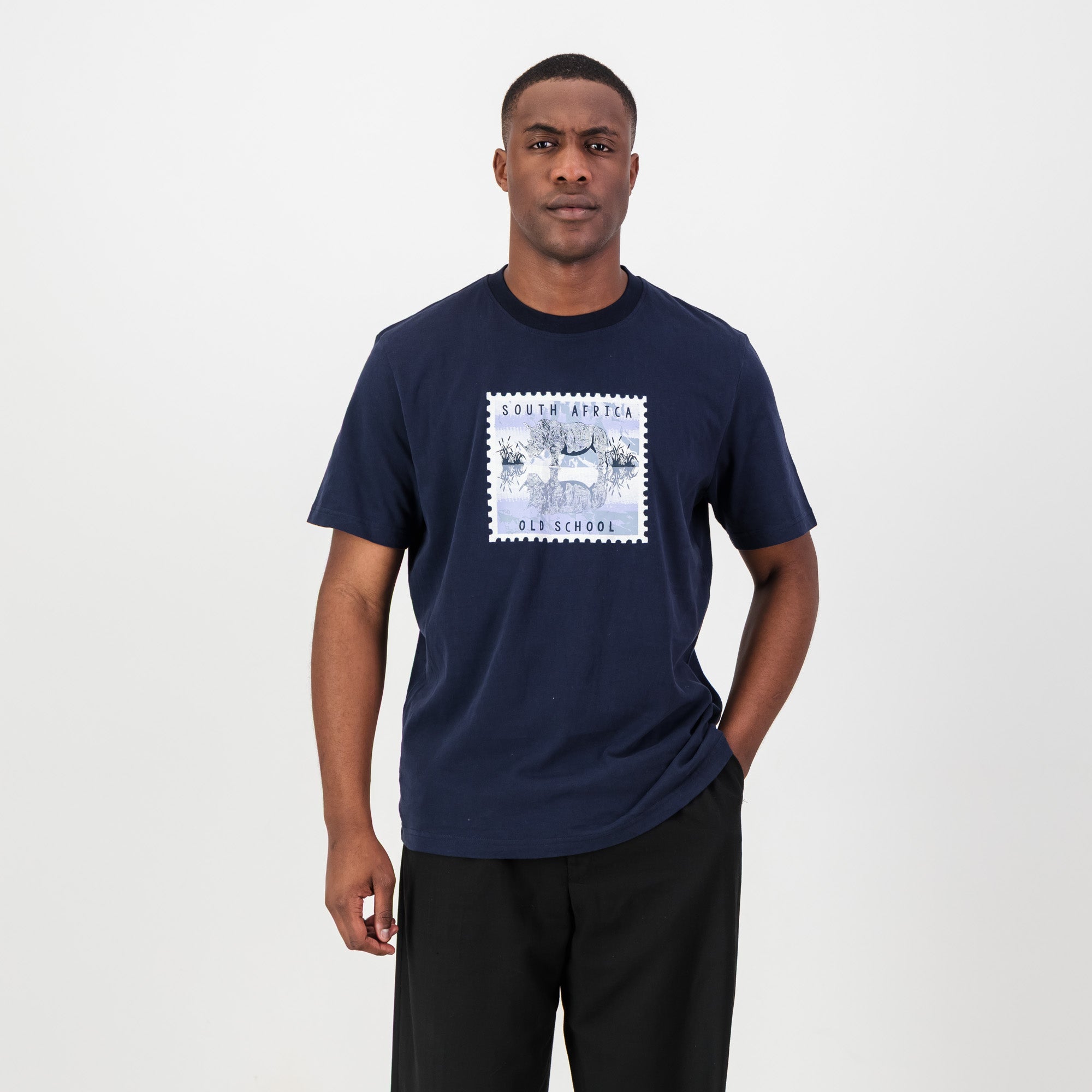 Old School Rhino Regular Crew Tee - Navy - Old School