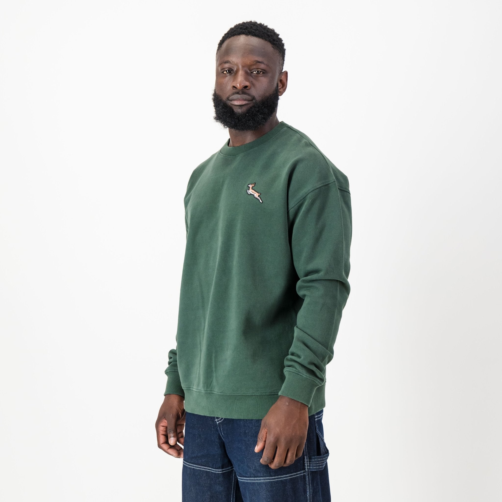 Springbok Small Badge Crew Neck Sweat - Green - Old School