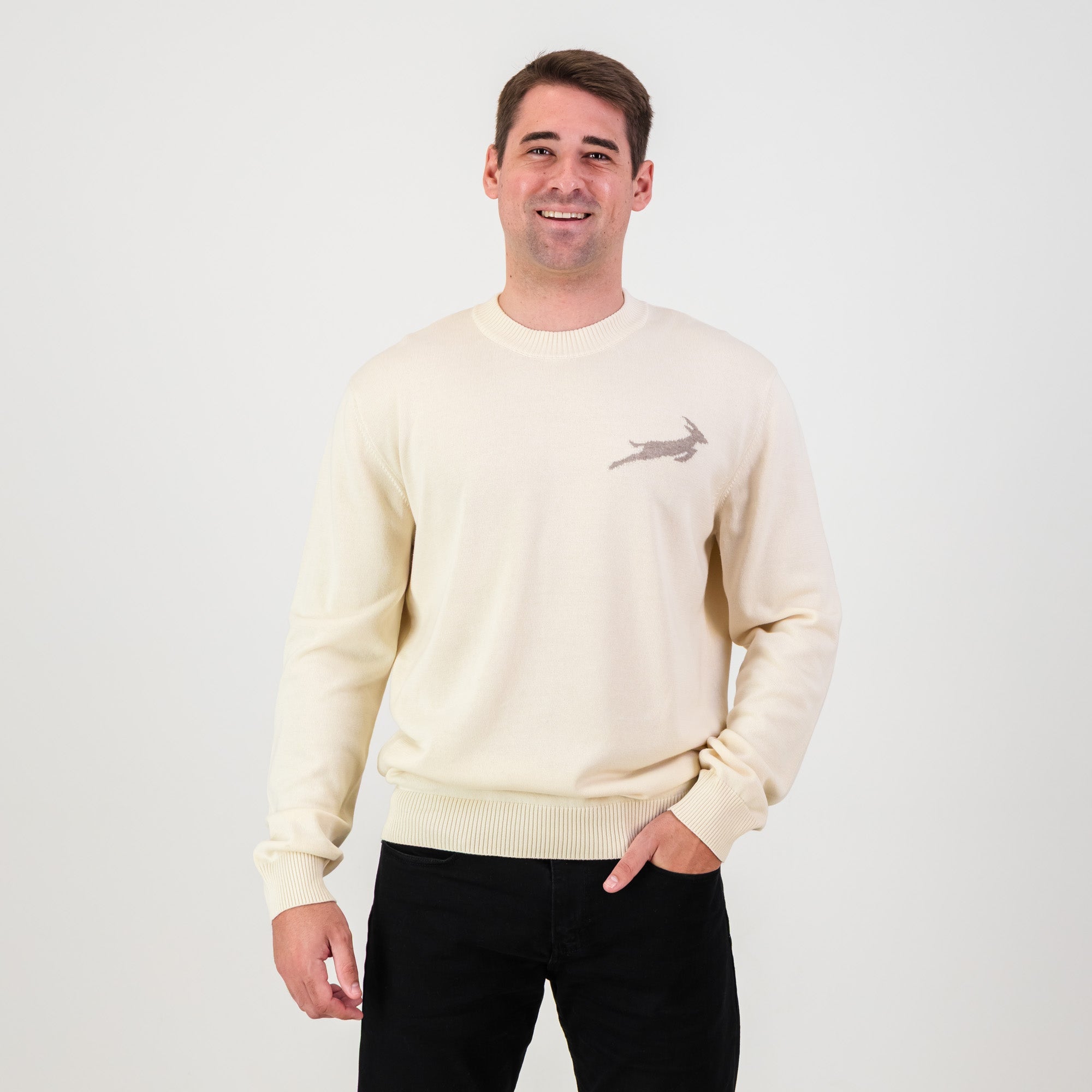 Springboks Faded Bok Crew Neck Knit - Ivory - Old School