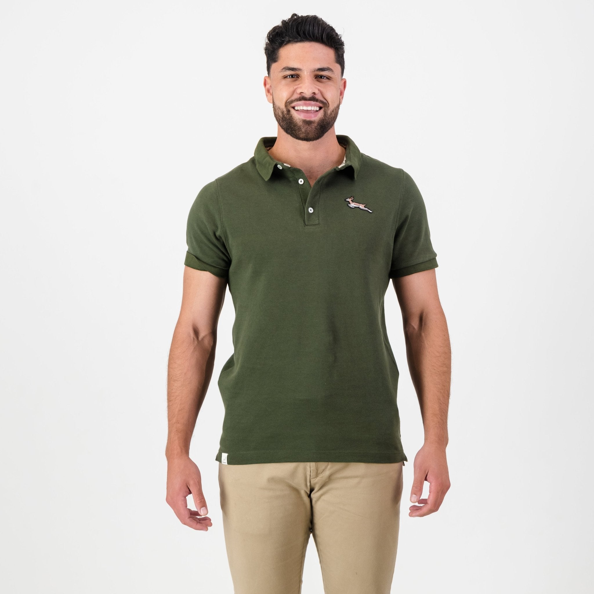 Springboks Nat Badge SS Polo - Military Olive - Old School