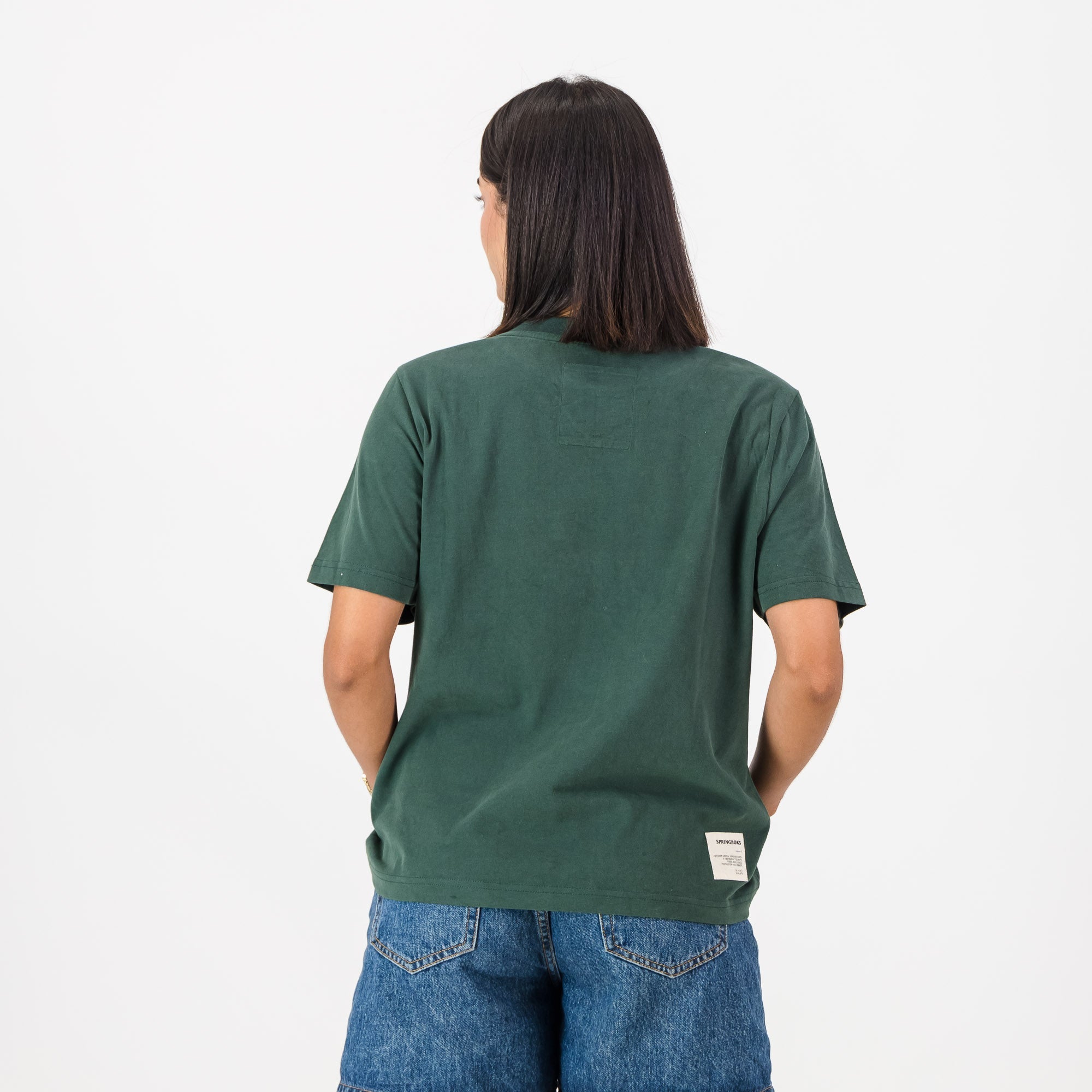 Springboks Outline Bok Ladies Crew Tee - OS Green - Old School