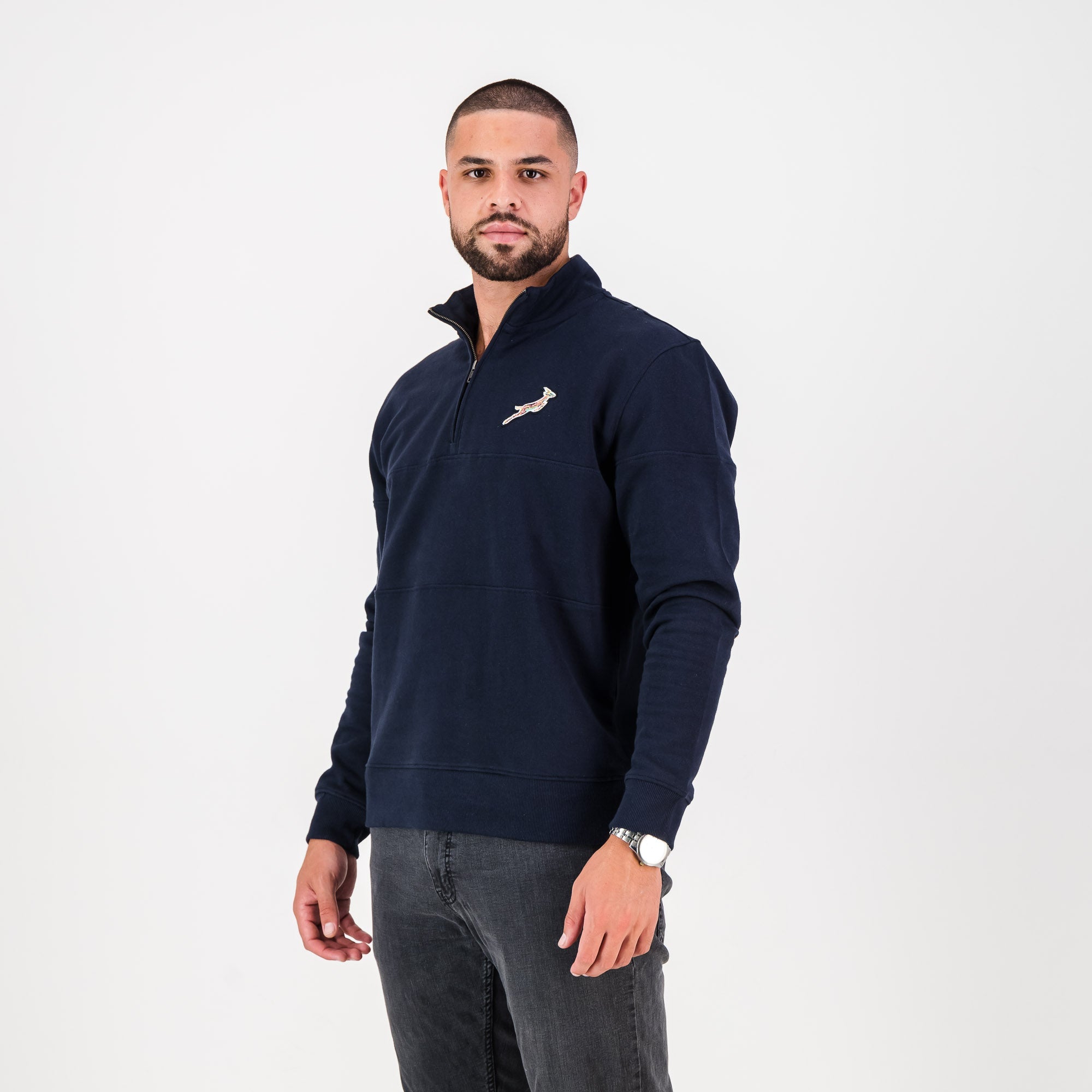 Springboks Pop Art Quarter Zip Sweat - Navy - Old School