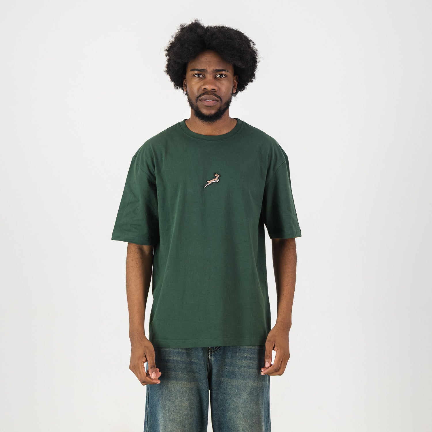 Springboks Pop Badge Boxy Crew Tee - OS Green - Old School