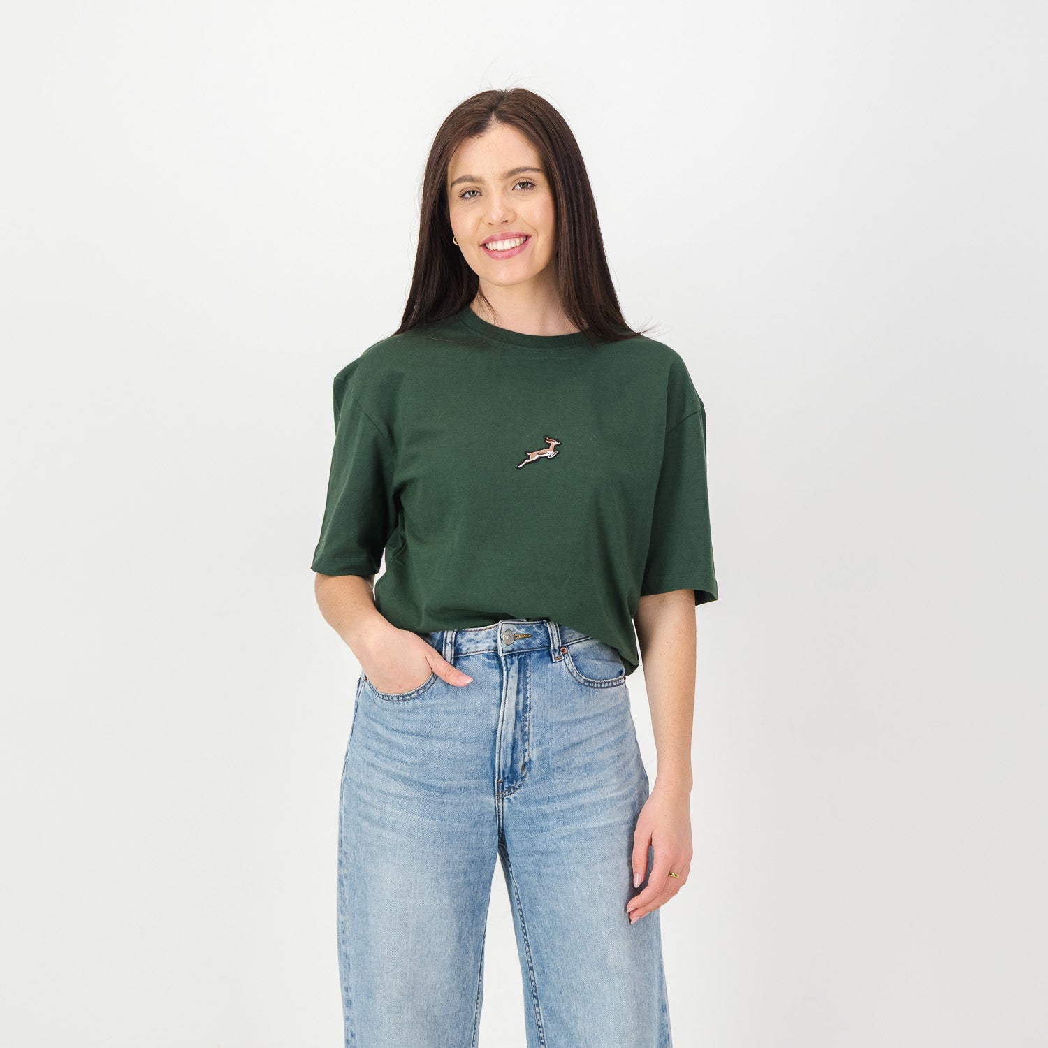 Springboks Pop Badge Boxy Crew Tee - OS Green - Old School