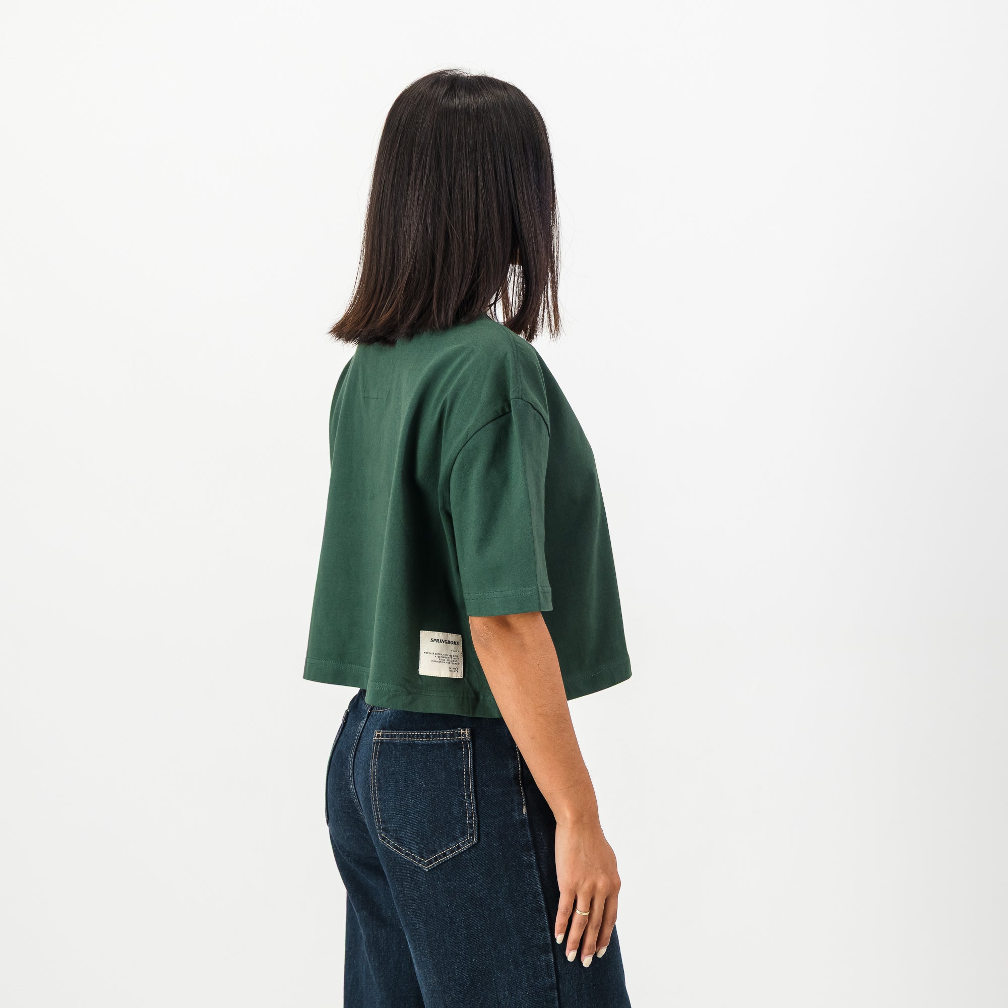 Springboks Pop Badge Ladies Boxy Crew Tee - OS Green - Old School