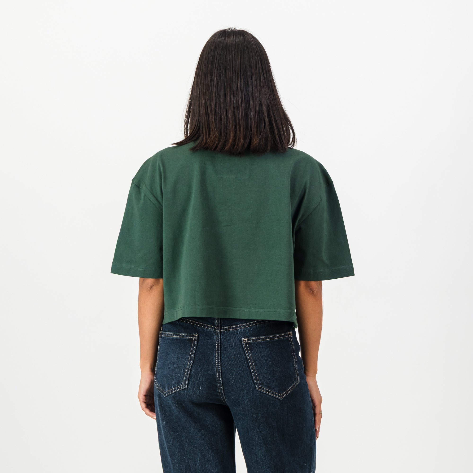 Springboks Pop Badge Ladies Boxy Crew Tee - OS Green - Old School