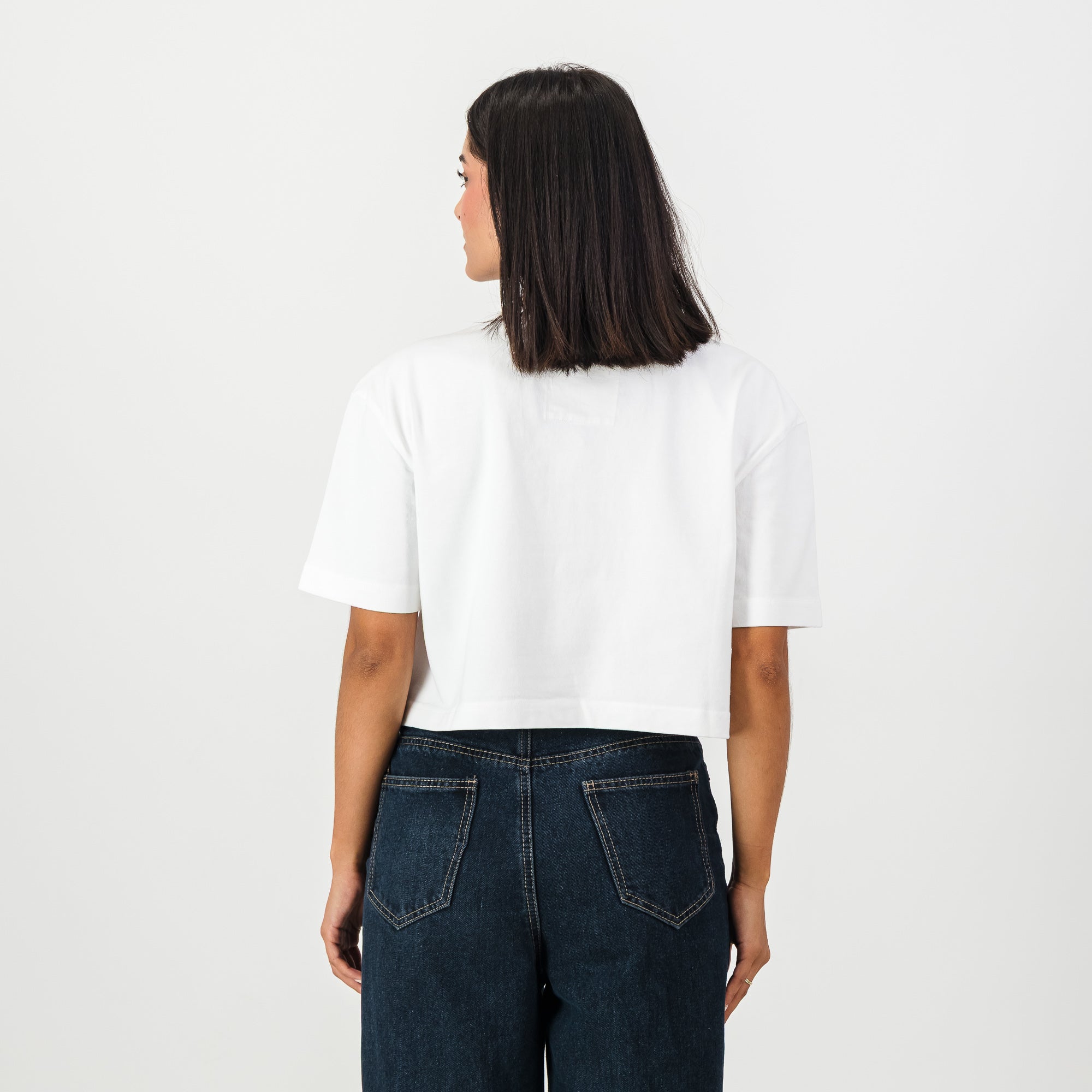 Springboks Pop Badge Ladies Boxy Crew Tee - White - Old School