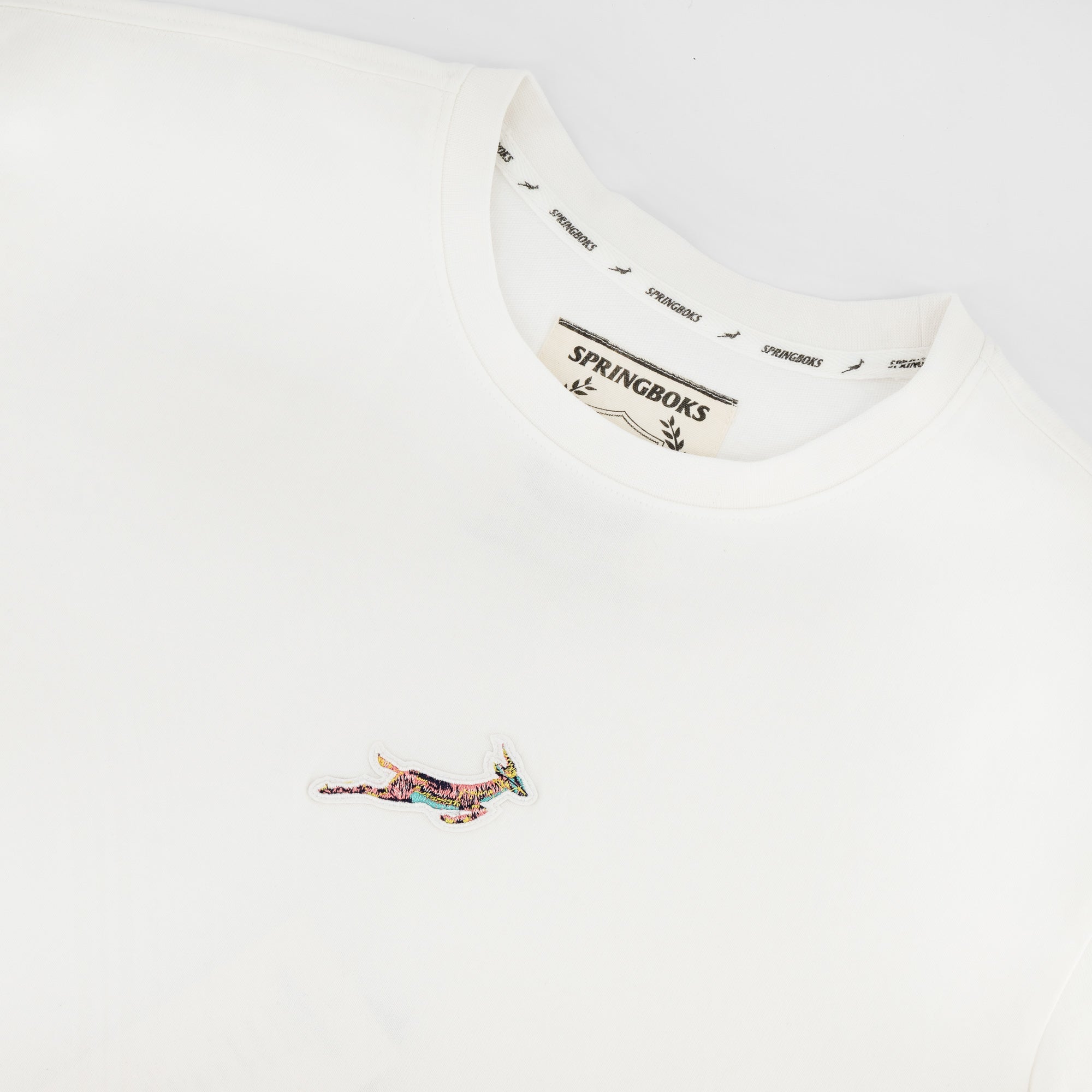 Springboks Pop Badge Ladies Boxy Crew Tee - White - Old School