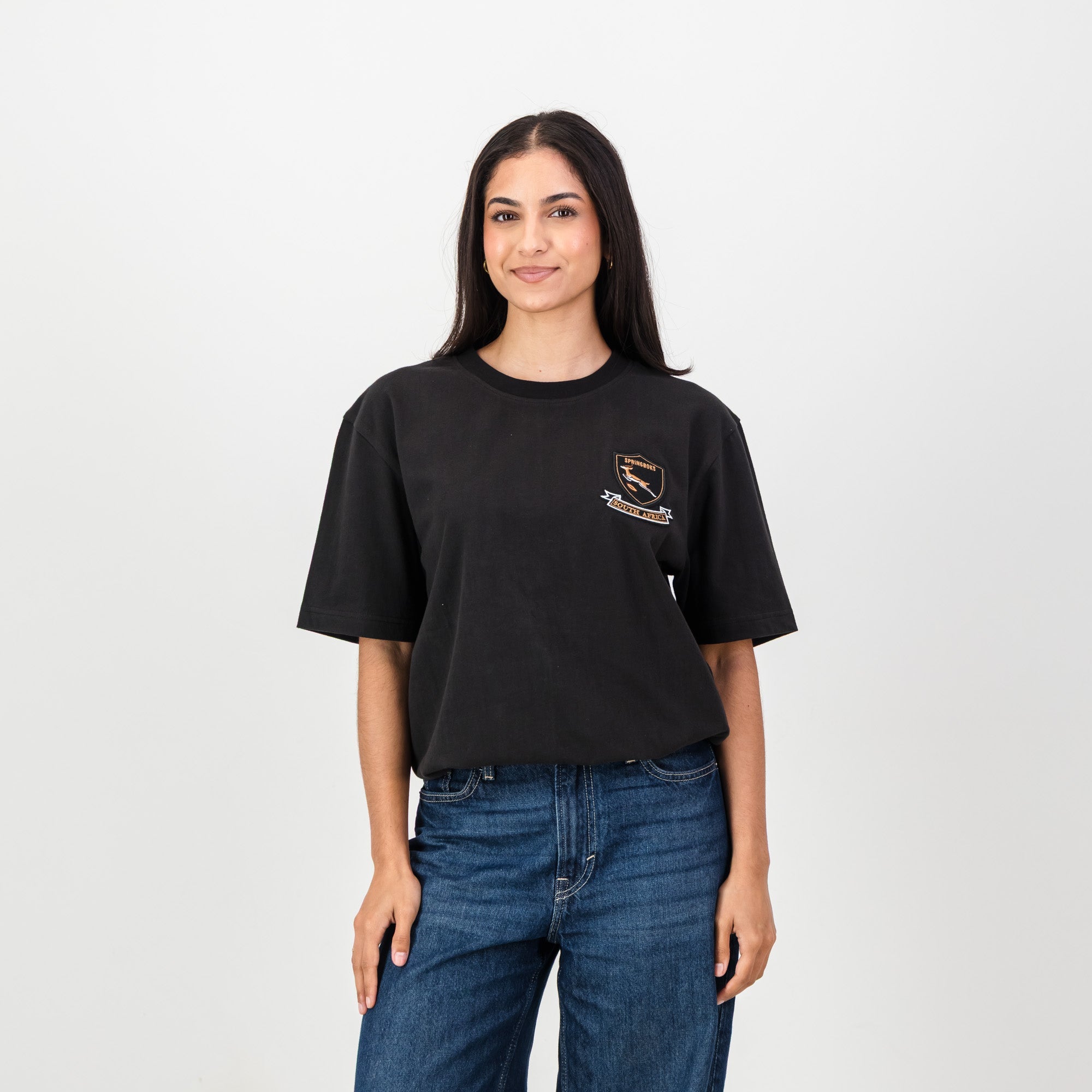 Springboks Shield Badge Regular Crew Tee - Black - Old School