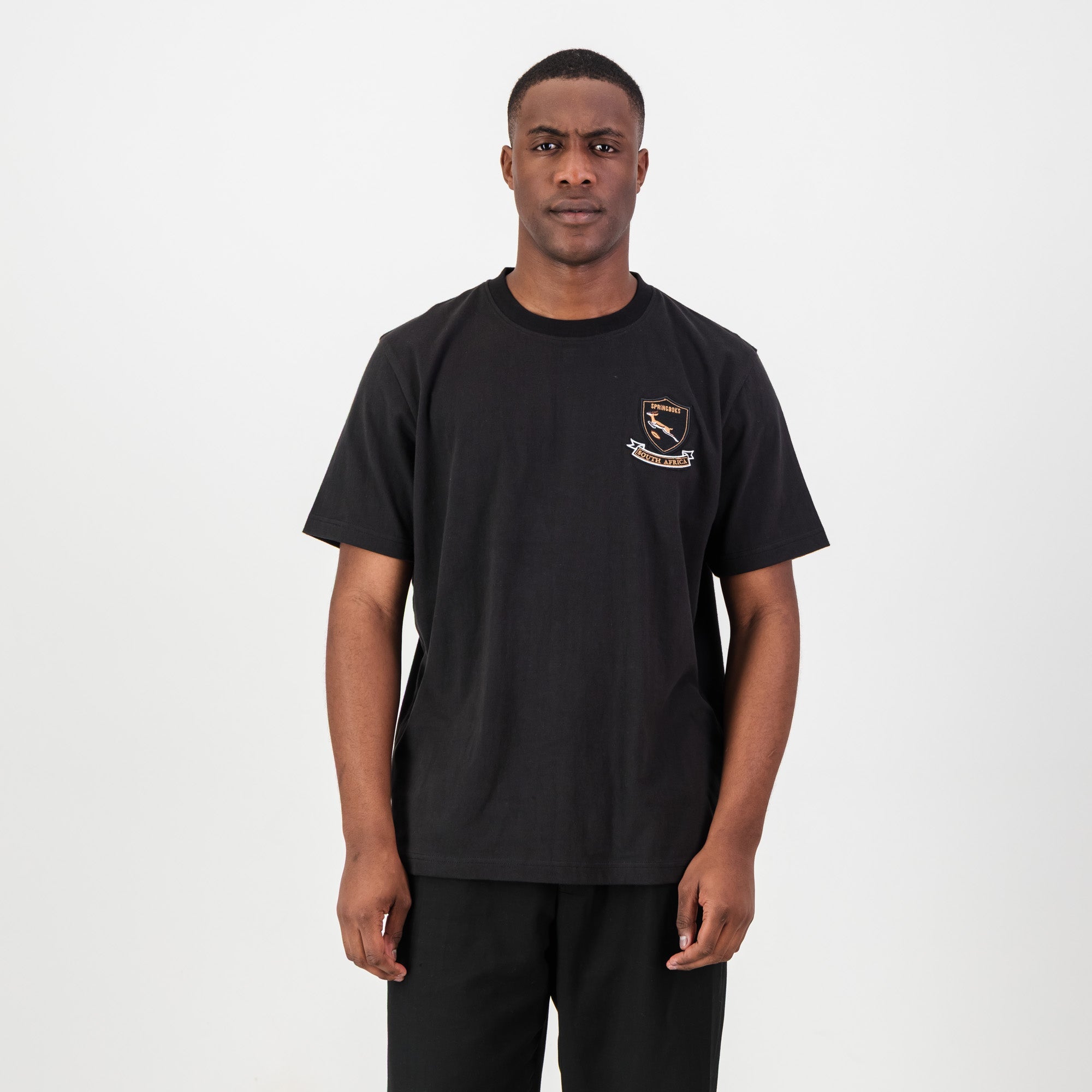 Springboks Shield Badge Regular Crew Tee - Black - Old School
