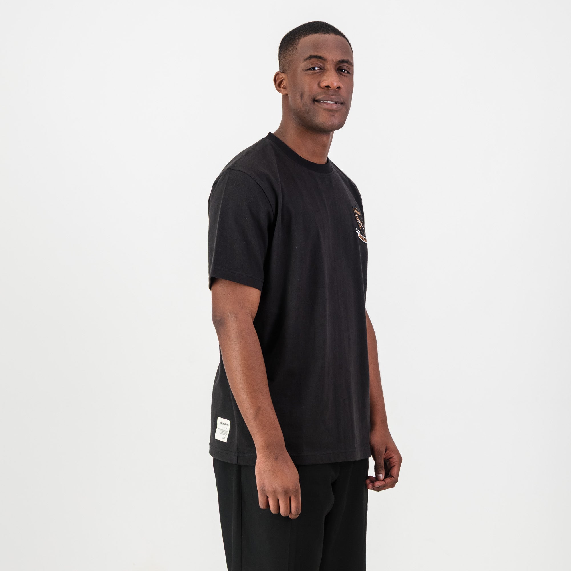 Springboks Shield Badge Regular Crew Tee - Black - Old School