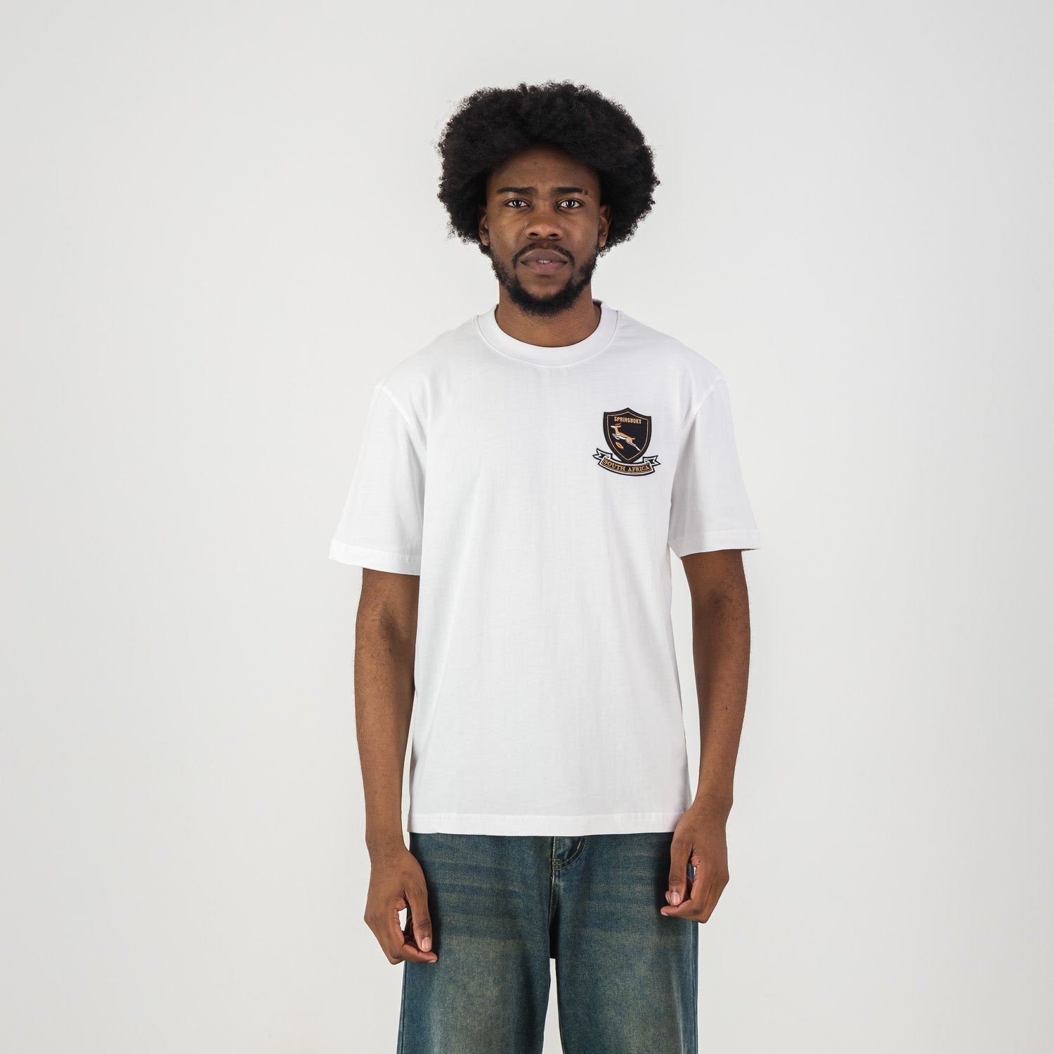 Springboks Shield Badge Regular Crew Tee - White - Old School