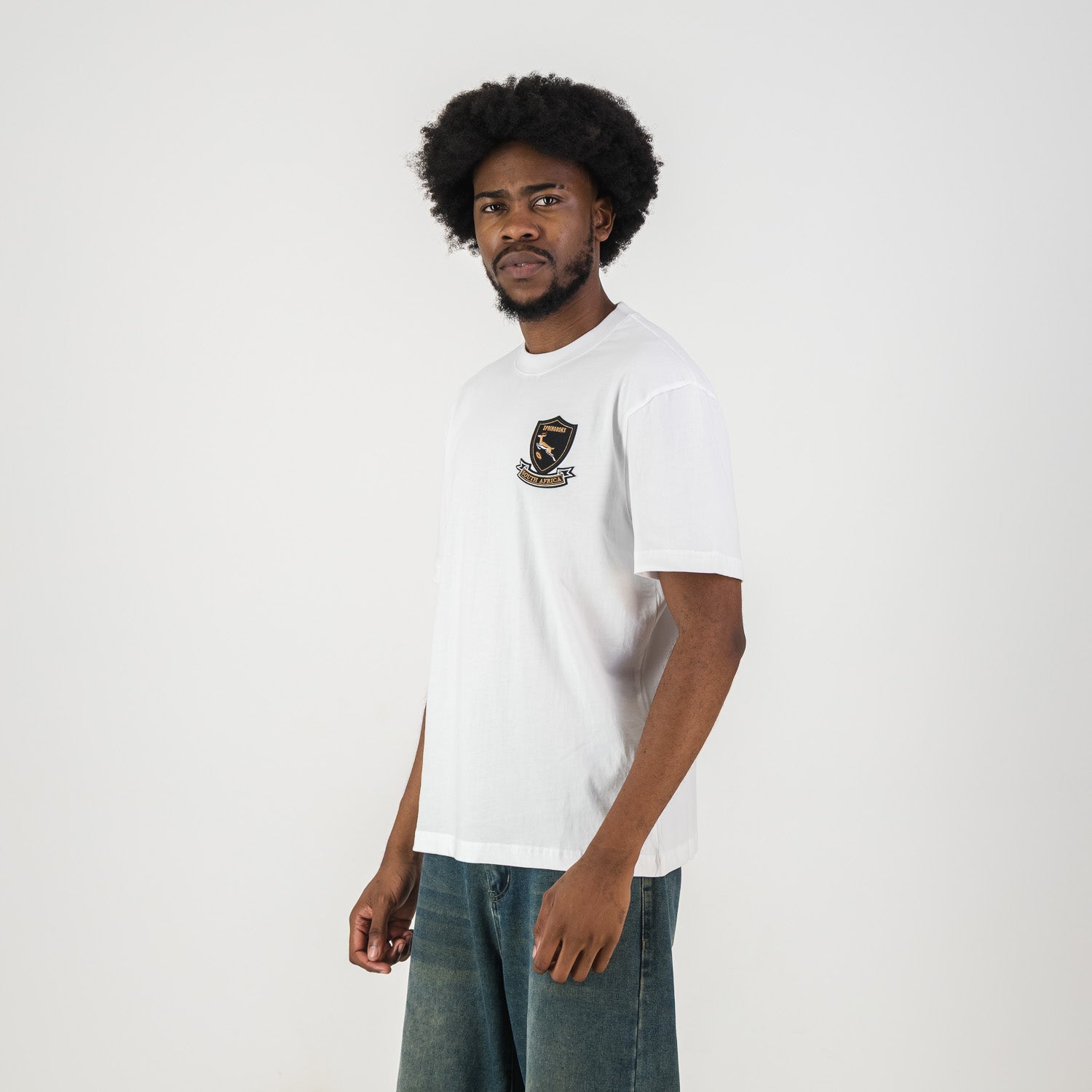 Springboks Shield Badge Regular Crew Tee - White - Old School
