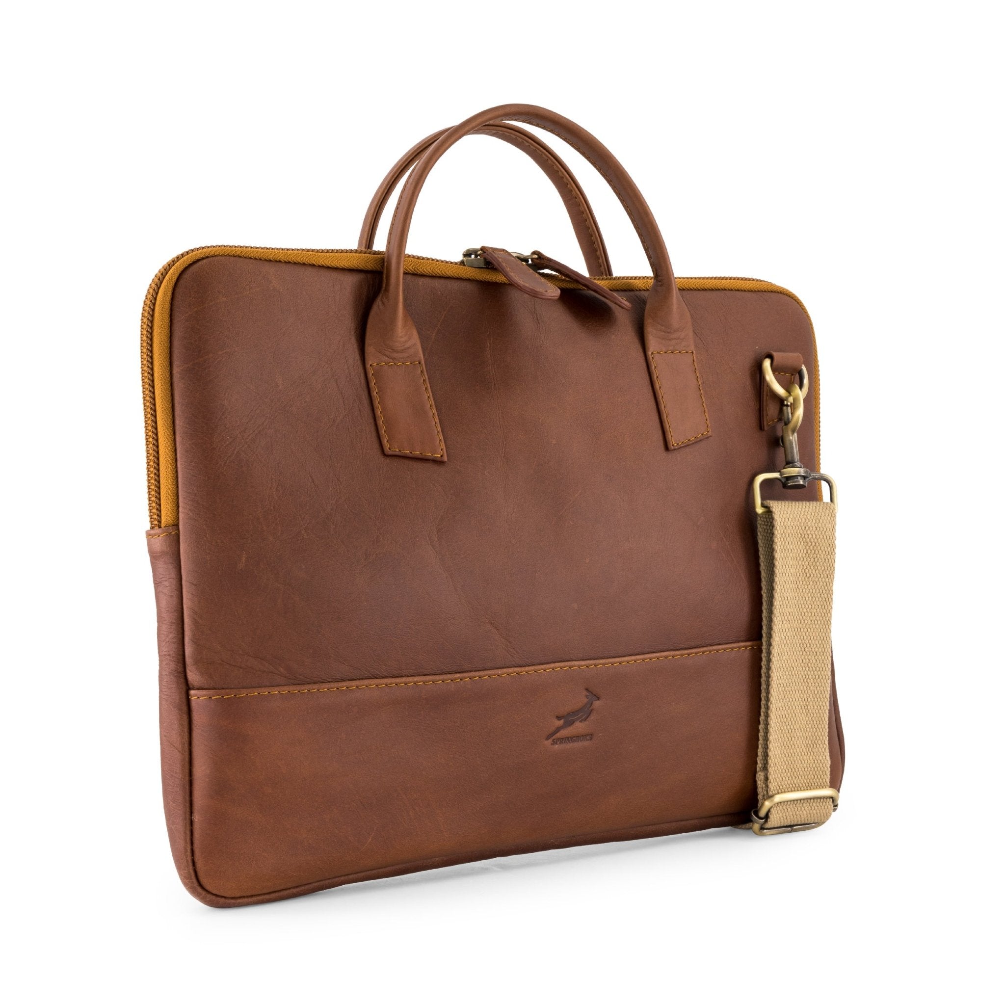 Springboks Slimline Laptop Case - Dark Brown - Old School