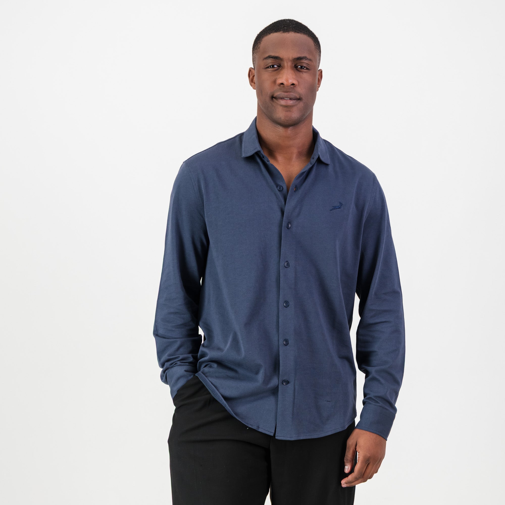 Springboks Tailored LS Shirt - Navy - Old School