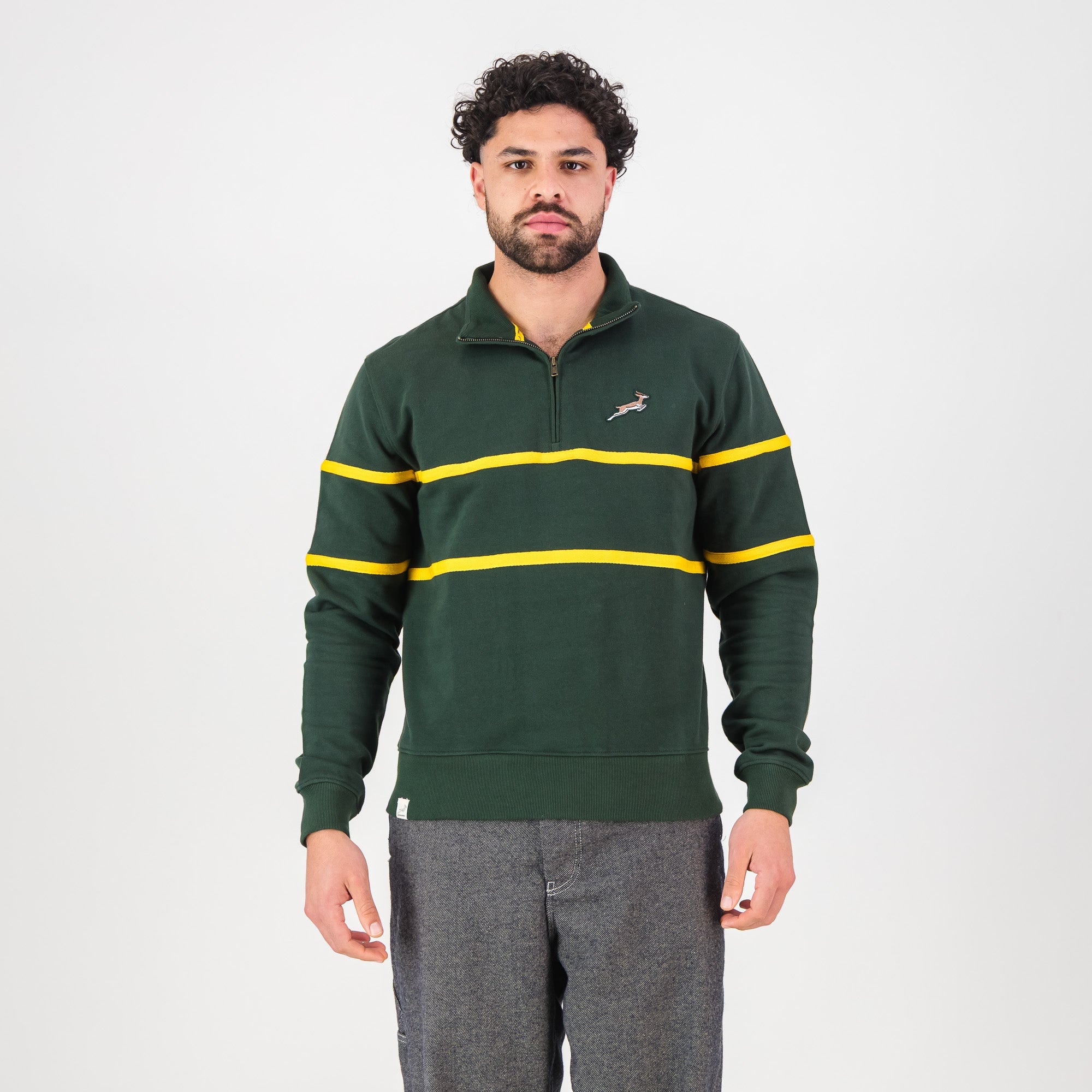 Springboks Twill Hoop Quarter Zip Sweat - OS Green - Old School