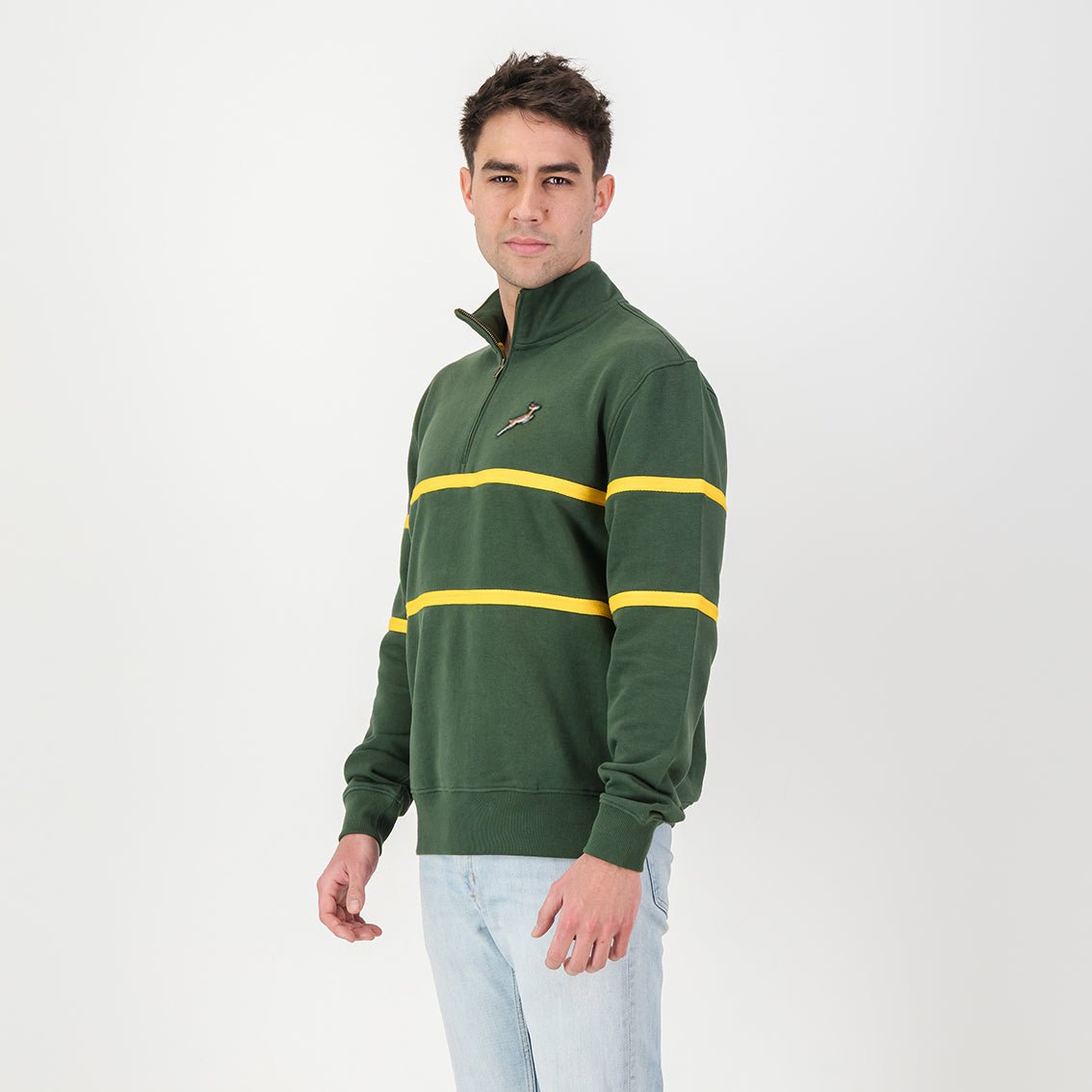 Springboks Twill Hoop Quarter Zip Sweat - OS Green - Old School