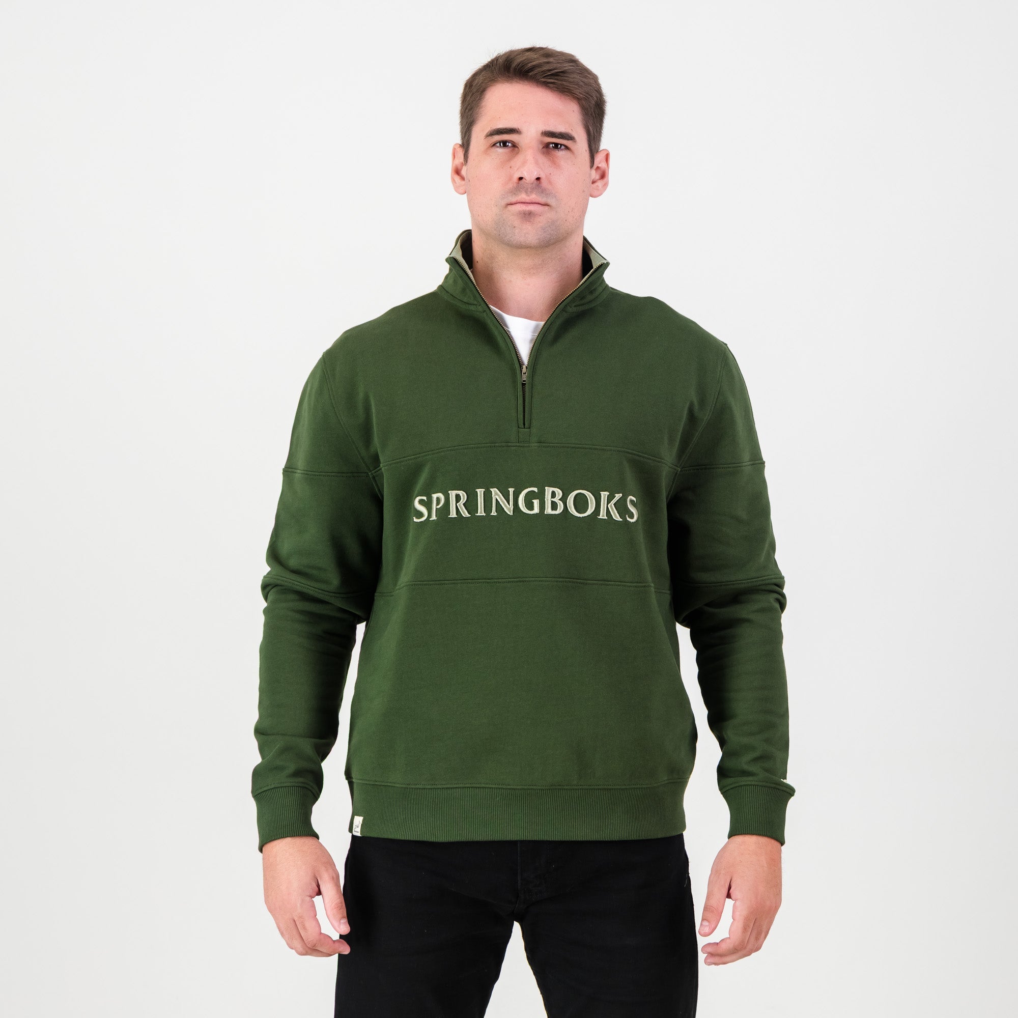 Springboks Word Quarter Zip Sweat - Military Olive - Old School