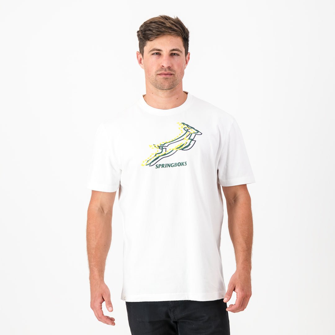 Stacked Springbok Crew Tee - White - Old School