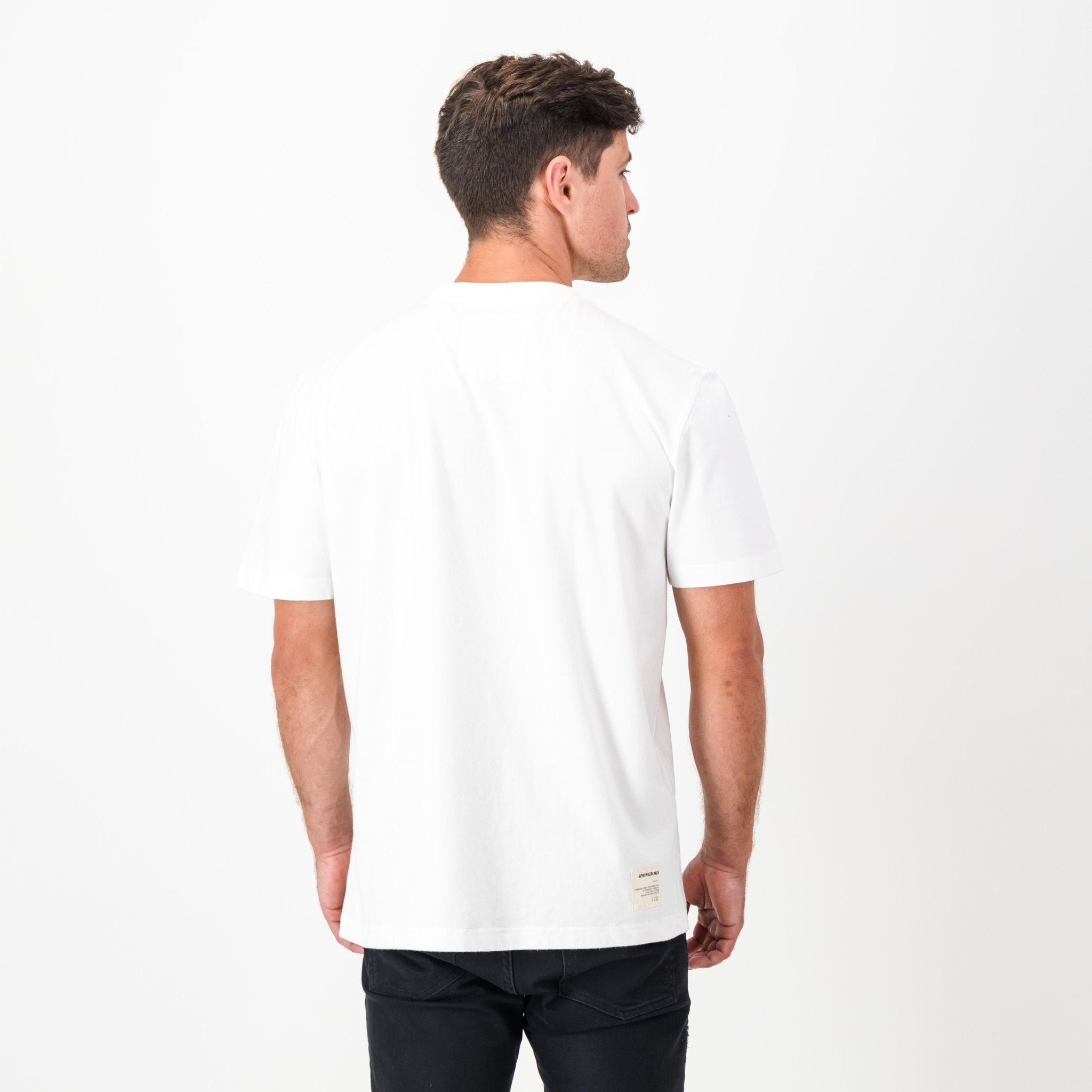 Stacked Springbok Crew Tee - White - Old School